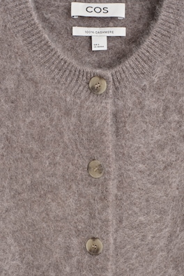 BRUSHED PURE CASHMERE CREW-NECK CARDIGAN — DARK BEIGE 7