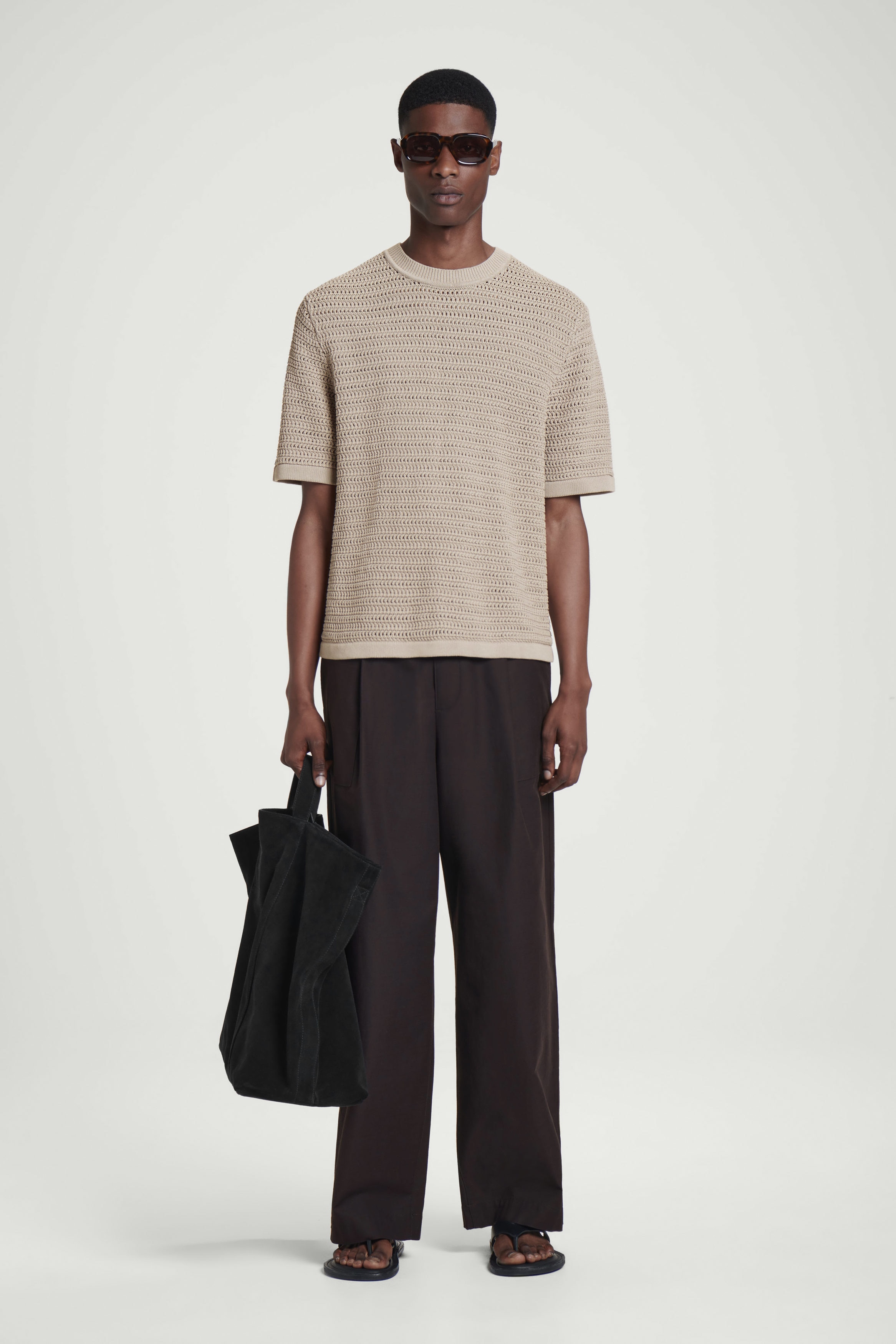 トップス COS OPEN-KNIT SHORT-SLEEVE SHIRT XL OPEN-KNIT T-SHIRT - MOLE | COS