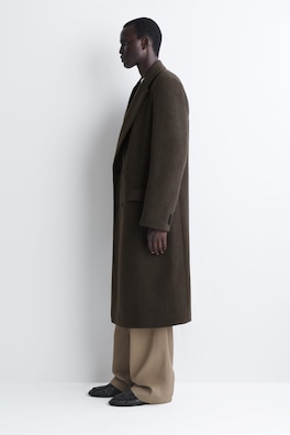 DOUBLE-BREASTED WOOL-BLEND LONG COAT — DARK-BROWN MÉLANGE 3