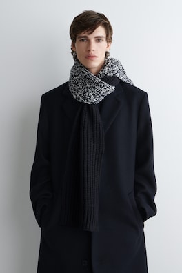 REVERSIBLE FLECKED WOOL-BLEND SCARF — NAVY / WHITE 1