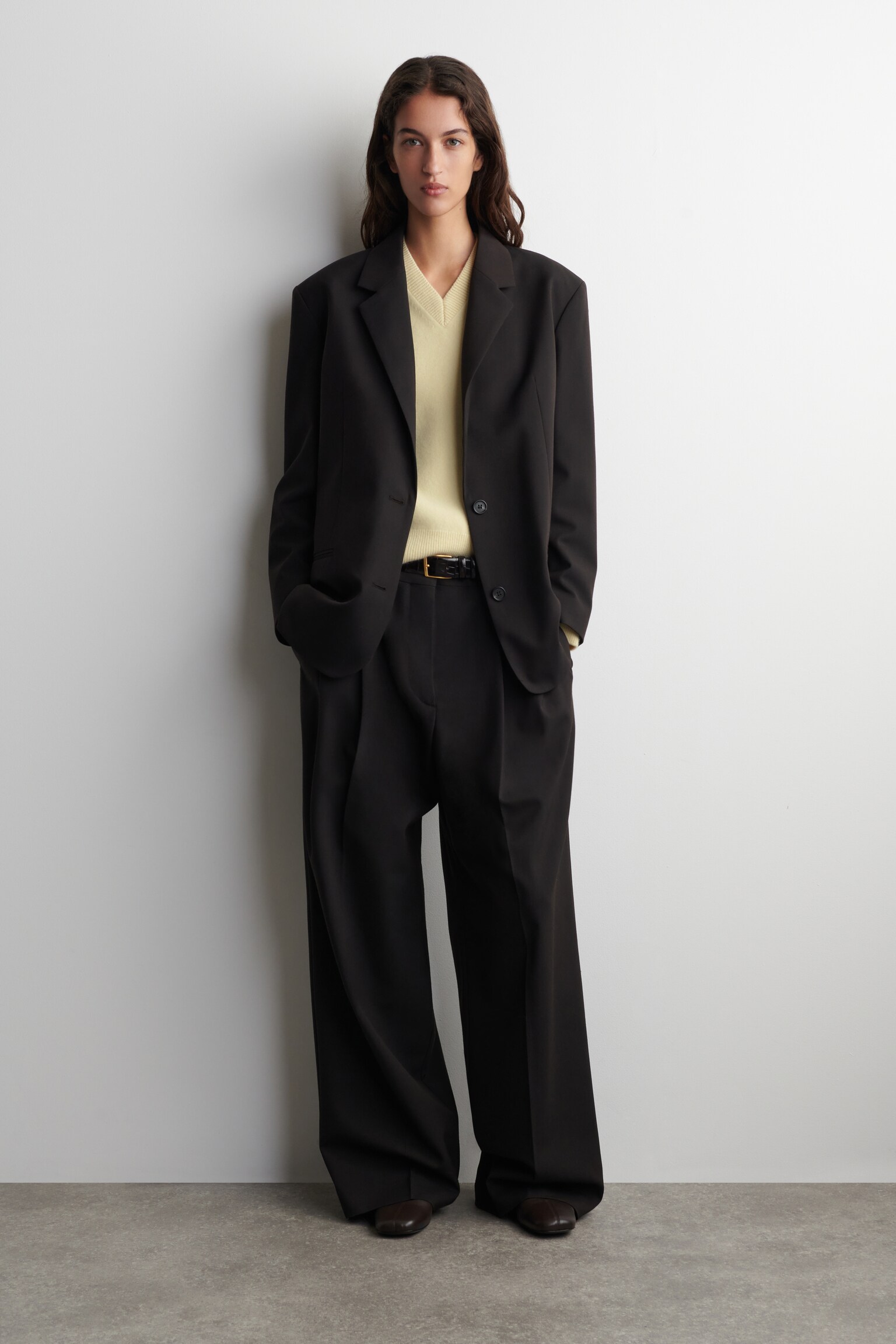 RONDGESNEDEN WOLEN TRUI MET V-HALS - Botergeel/MARINEBLAUW/GRIJS MELANGE - 3