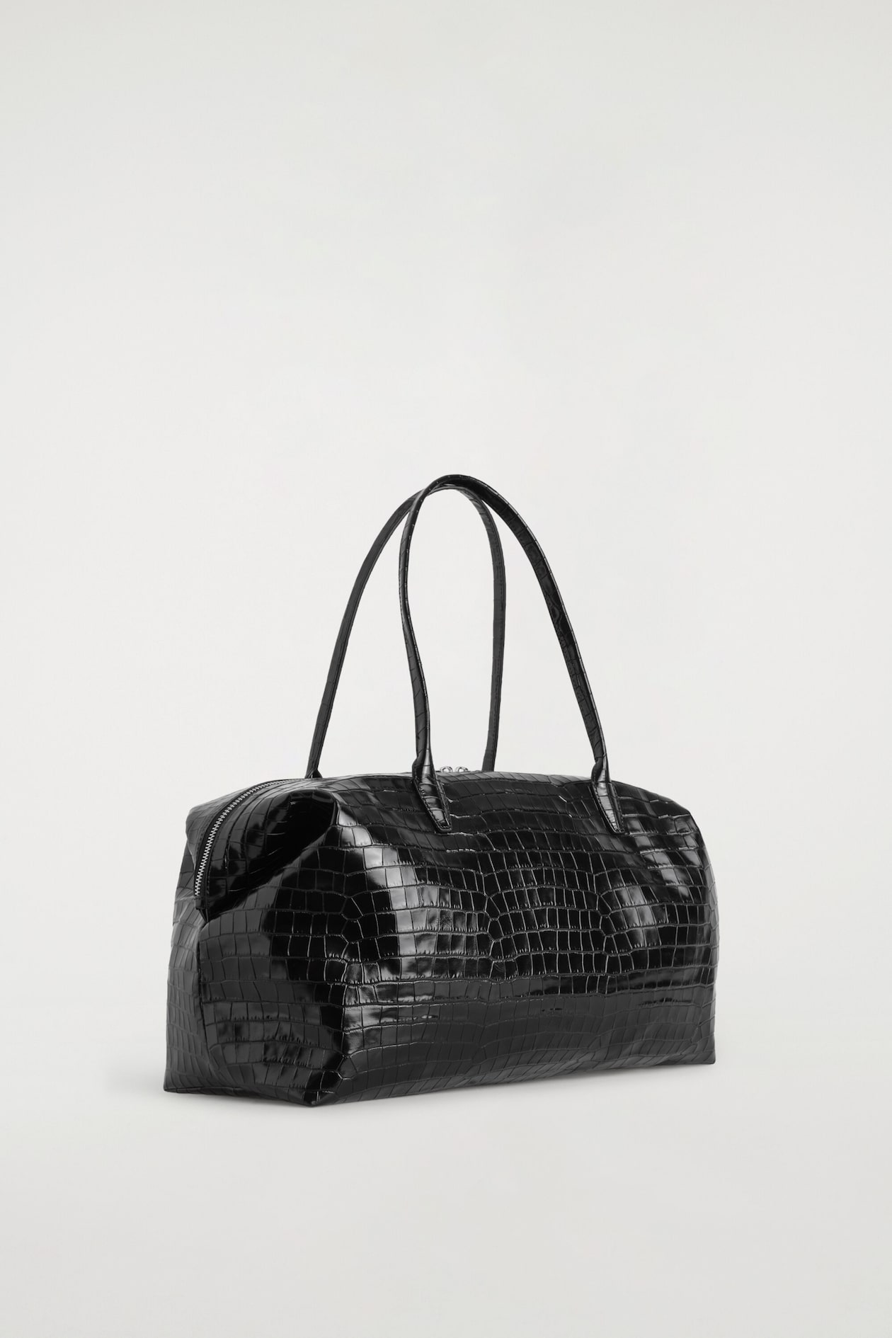 MONTMARTRE BOWLING BAG - CROC-EFFECT LEATHER — BLACK / CROC EFFECT