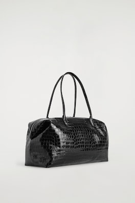 MONTMARTRE BOWLING BAG - CROC-EFFECT LEATHER — BLACK / CROC EFFECT 4
