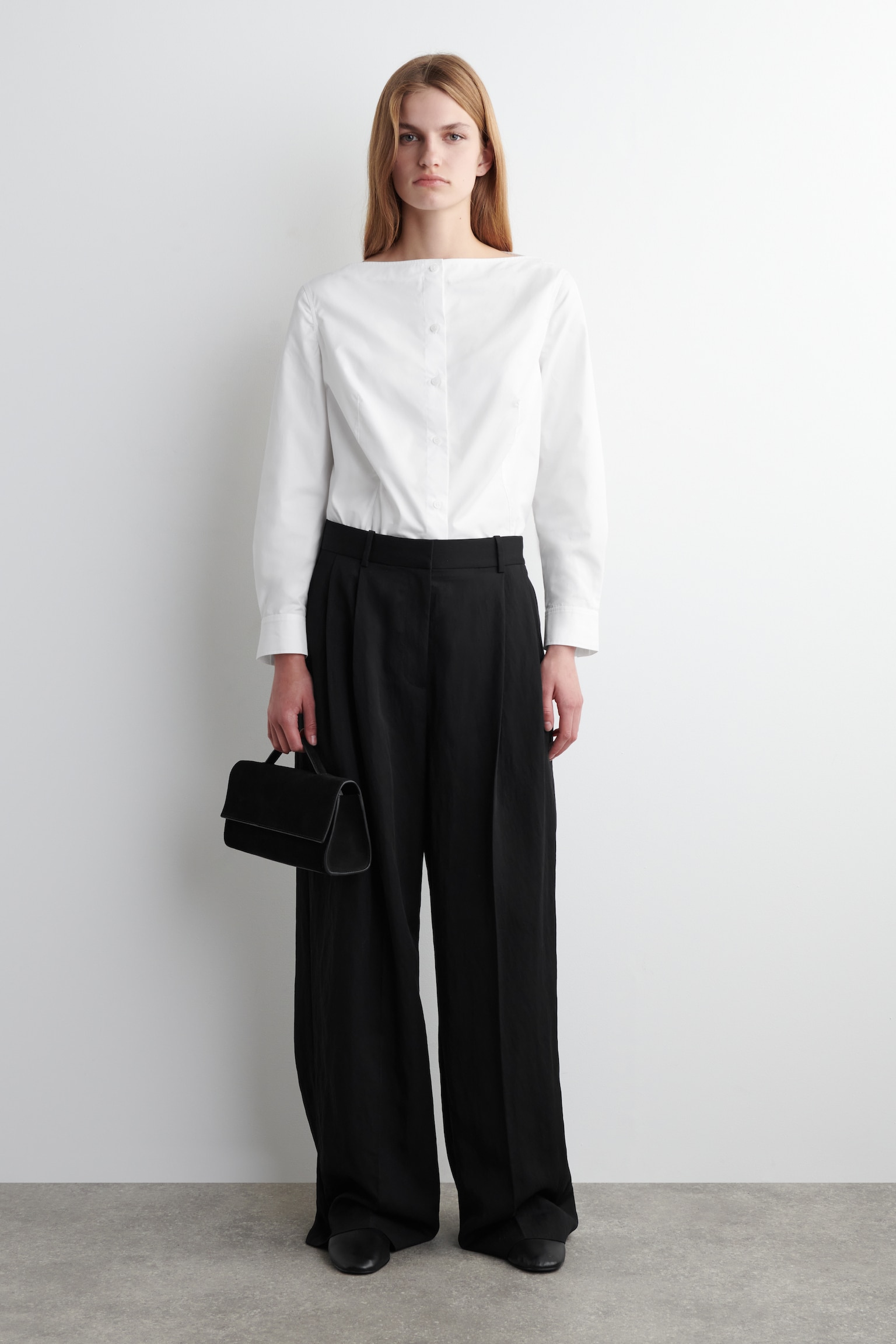 RELAXED FLUID WIDE-LEG TROUSERS - BLACK