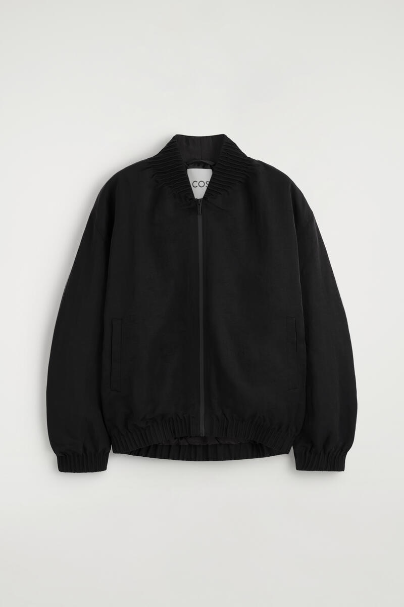 Gathered Nylon Bomber Jacket