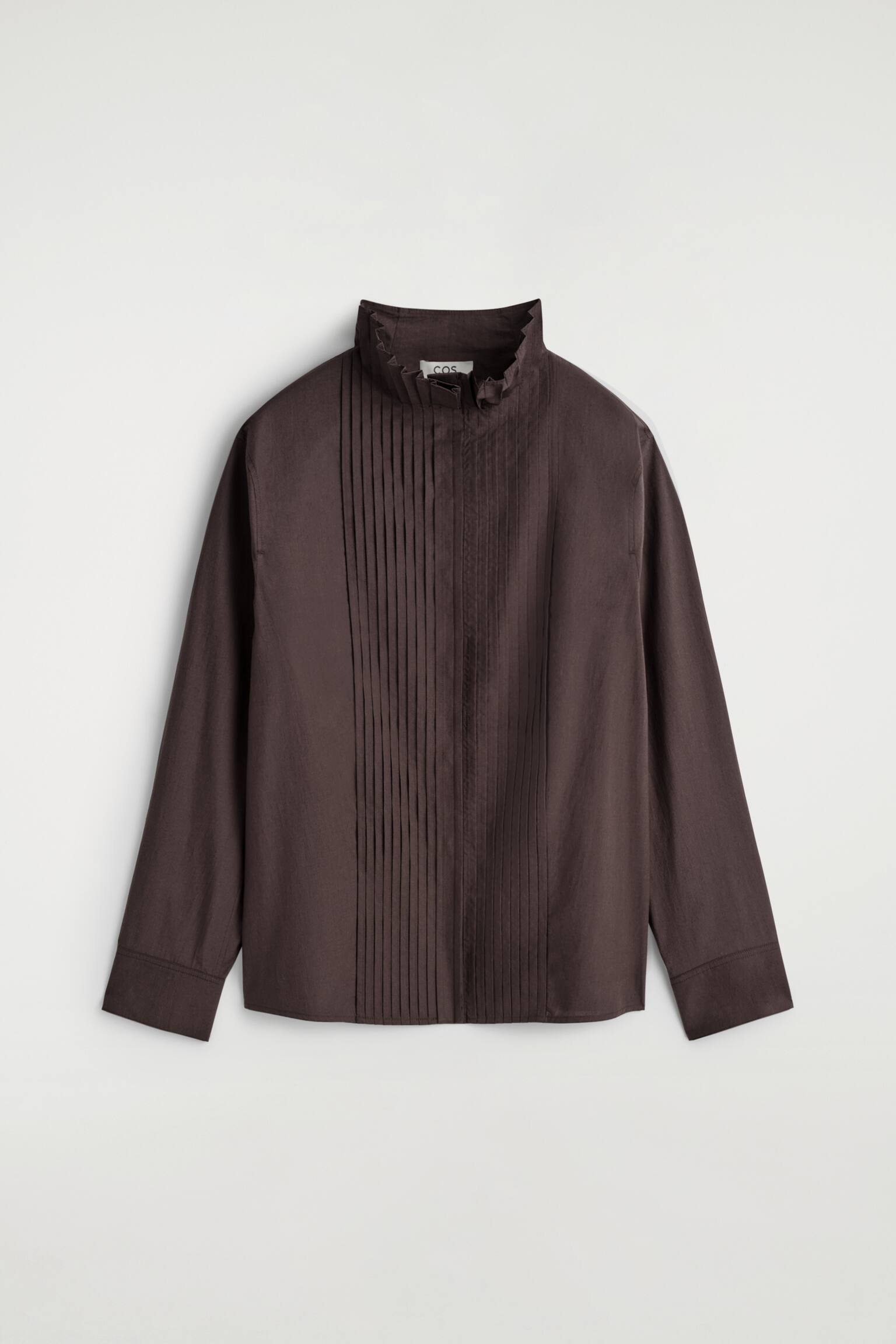 BLUSA IN COTONE CON PIEGHE - MARRONE/BIANCO - 2