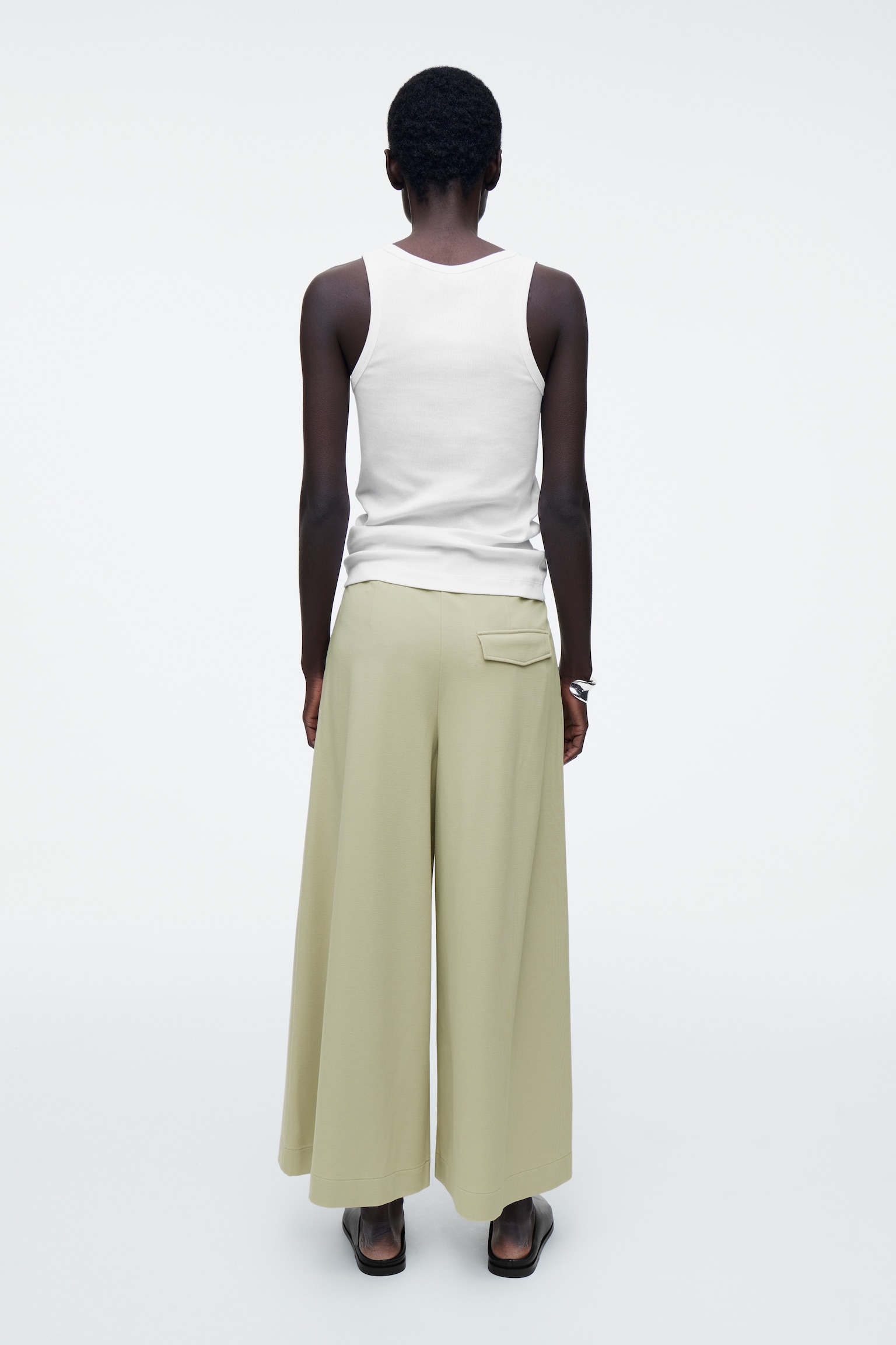 PANTALONI CROPPED A GAMBA LARGA - VERDE CHIARO/BLU NAVY - 3