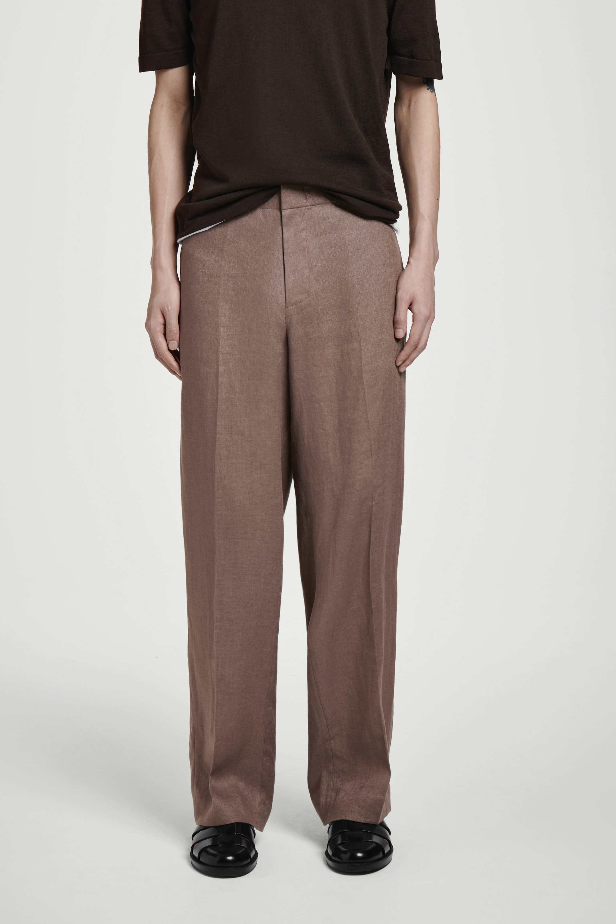 ELASTICATED LINEN STRAIGHT-LEG TROUSERS