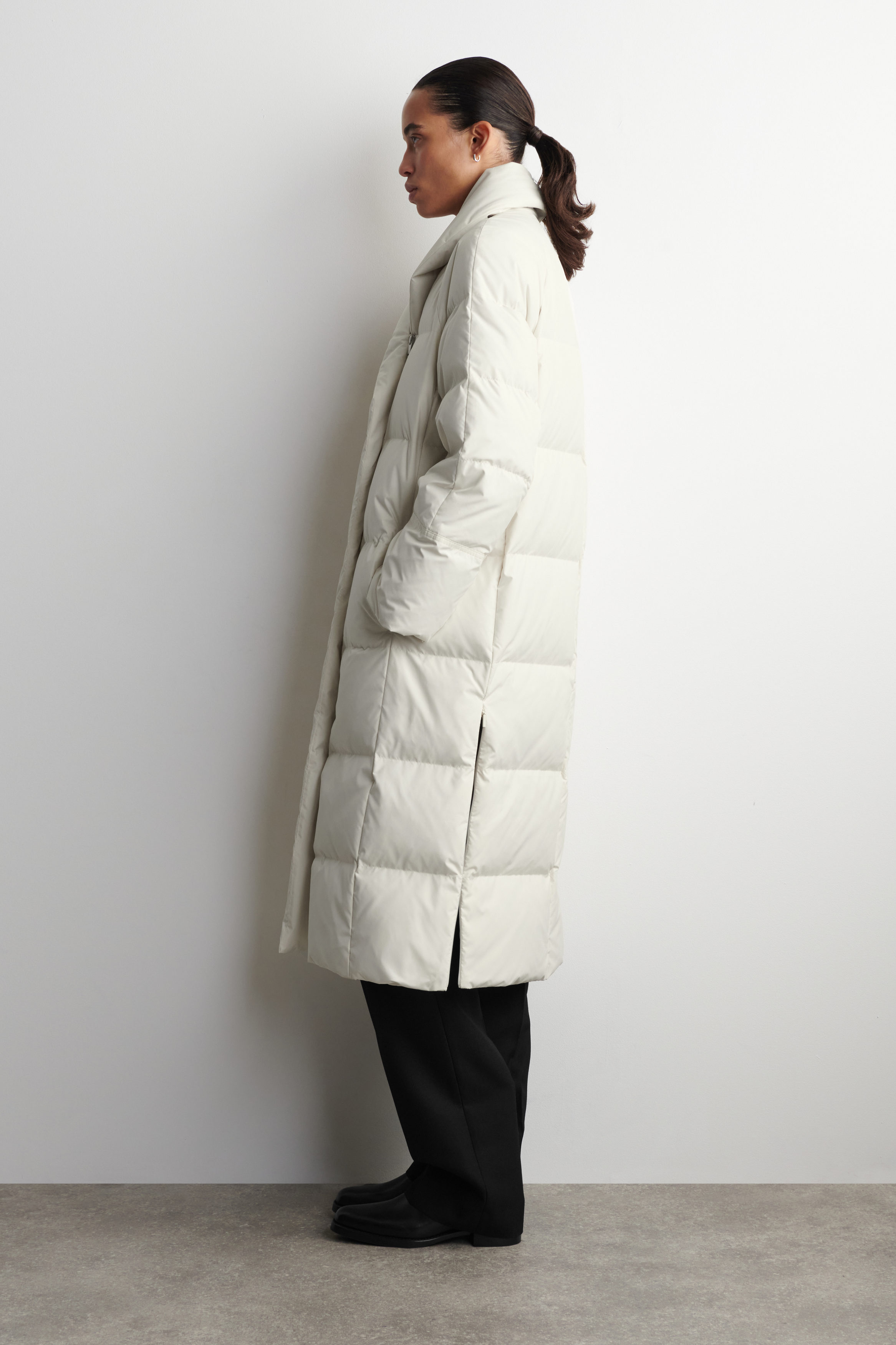 SHAWL-COLLAR QUILTED DOWN LONG COAT - OFF-WHITE | COS SHAWL-COLLAR QUILTED DOWN LONG COAT - OFF-WHITE | COS