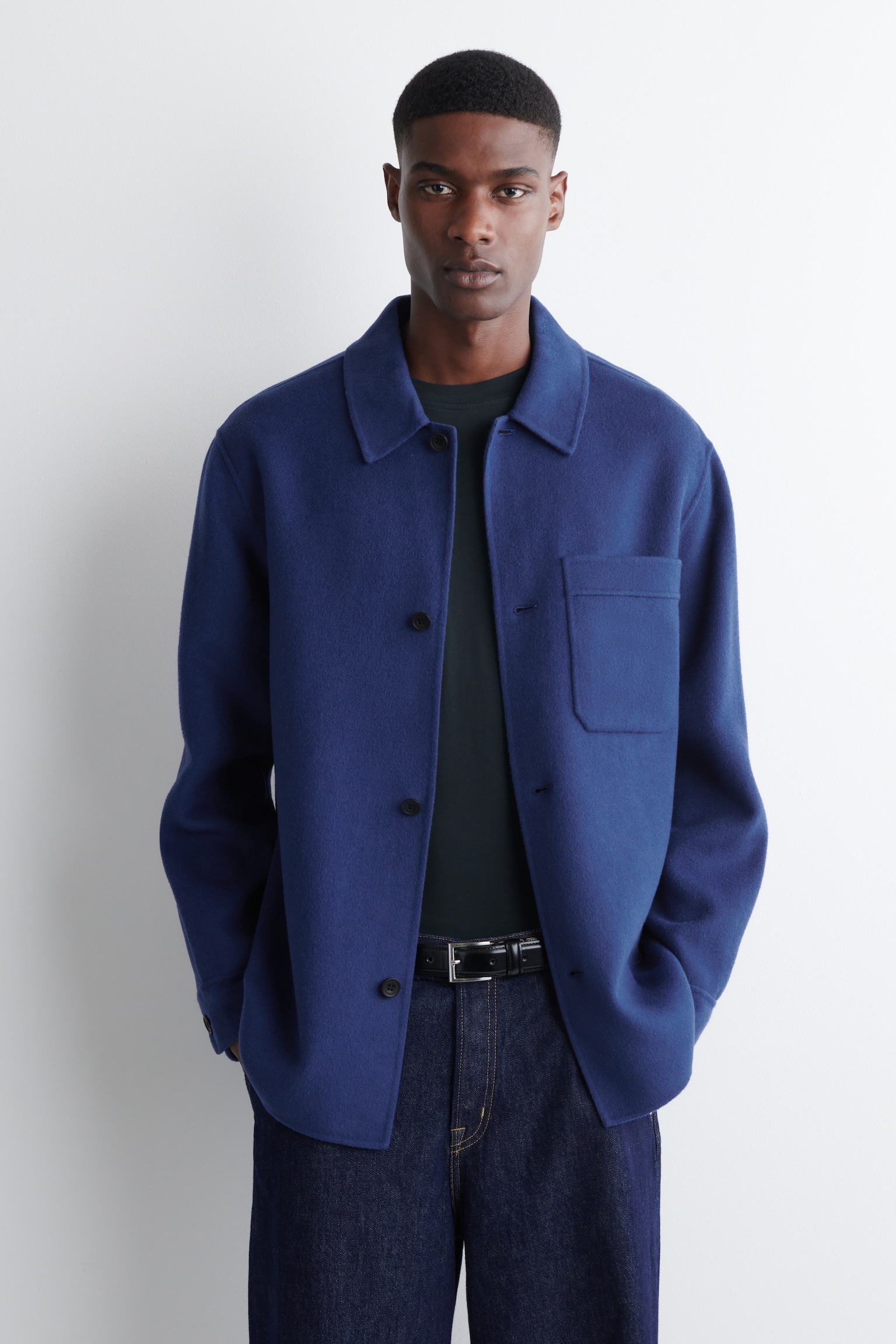 SPLIT WOOL OVERSHIRT - COBALT BLUE/BLACK - 7
