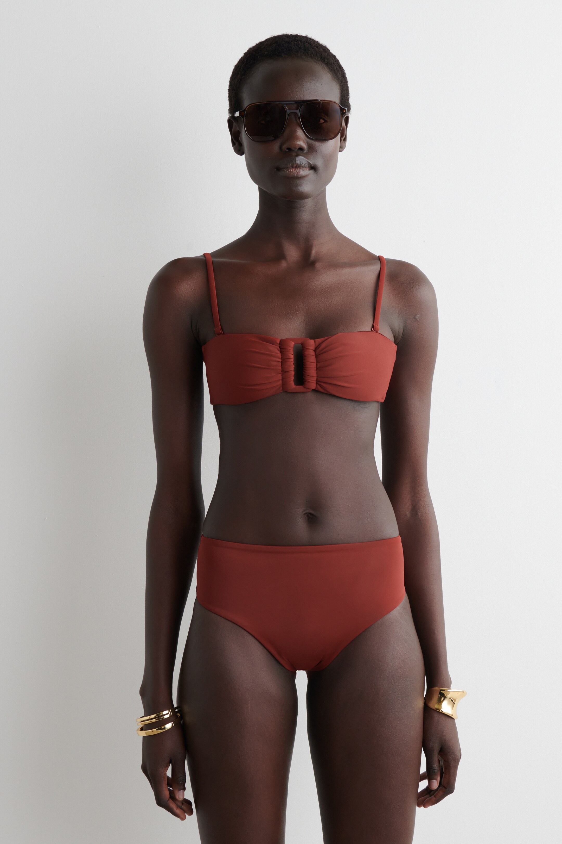 Agrandir l'image: HAUT DE BIKINI BANDEAU FRONCÉ - ROUGE ROUILLE - FEMME | H&M CH 2