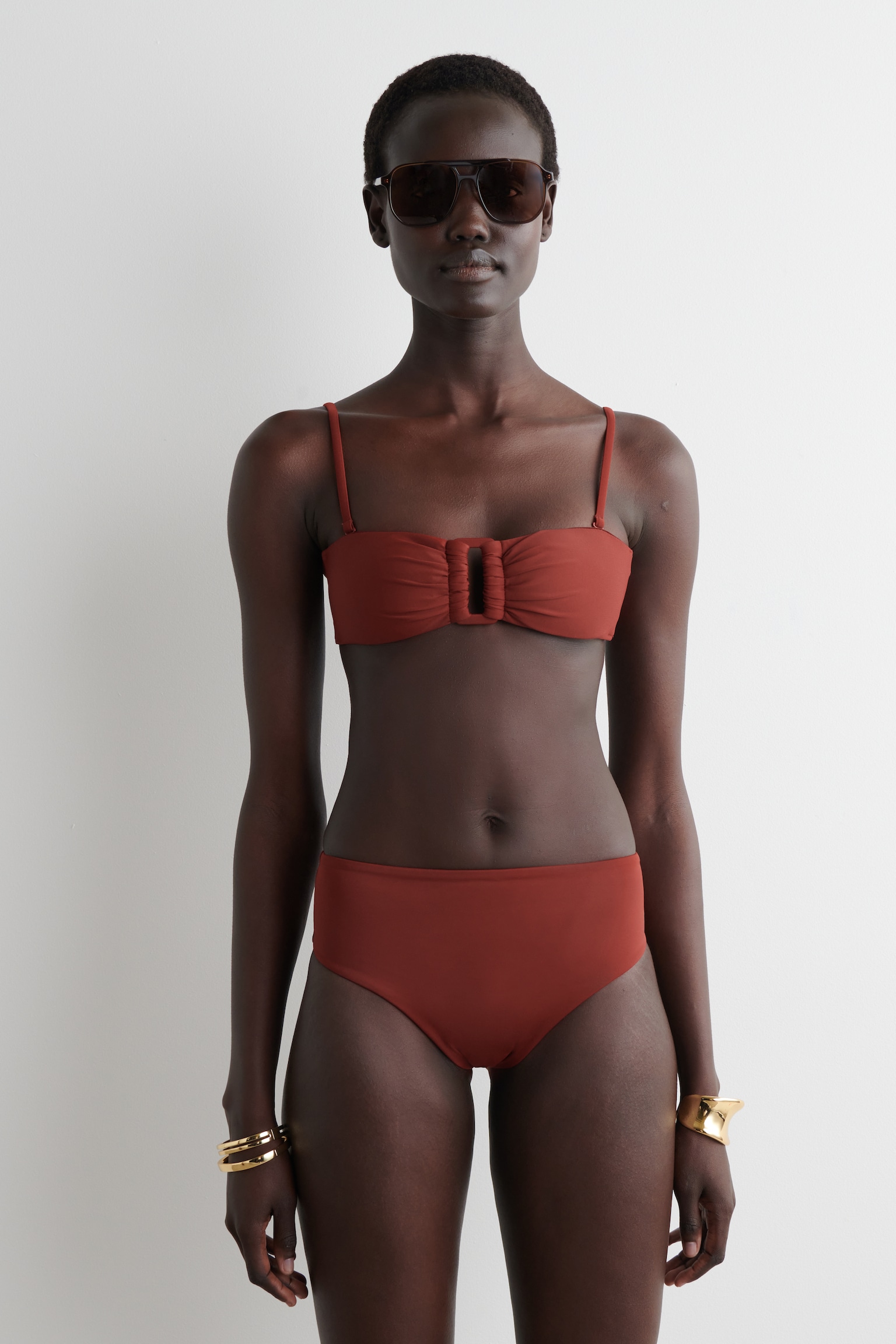 HAUT DE BIKINI BANDEAU FRONCÉ - ROUGE ROUILLE - 5
