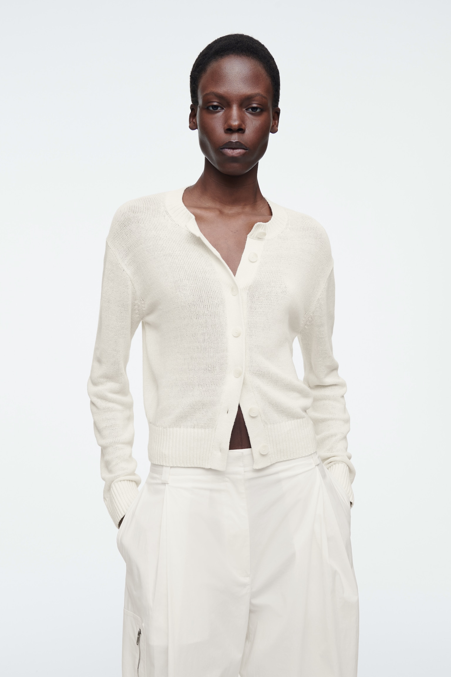 CARDIGAN IN MAGLIA DI LINO - AVORIO
