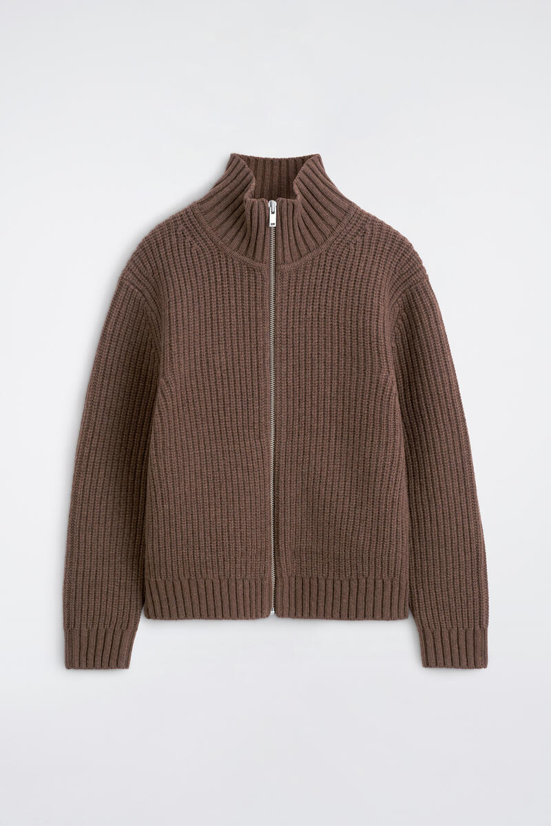 Funnel-Neck Knitted Wool Jacket