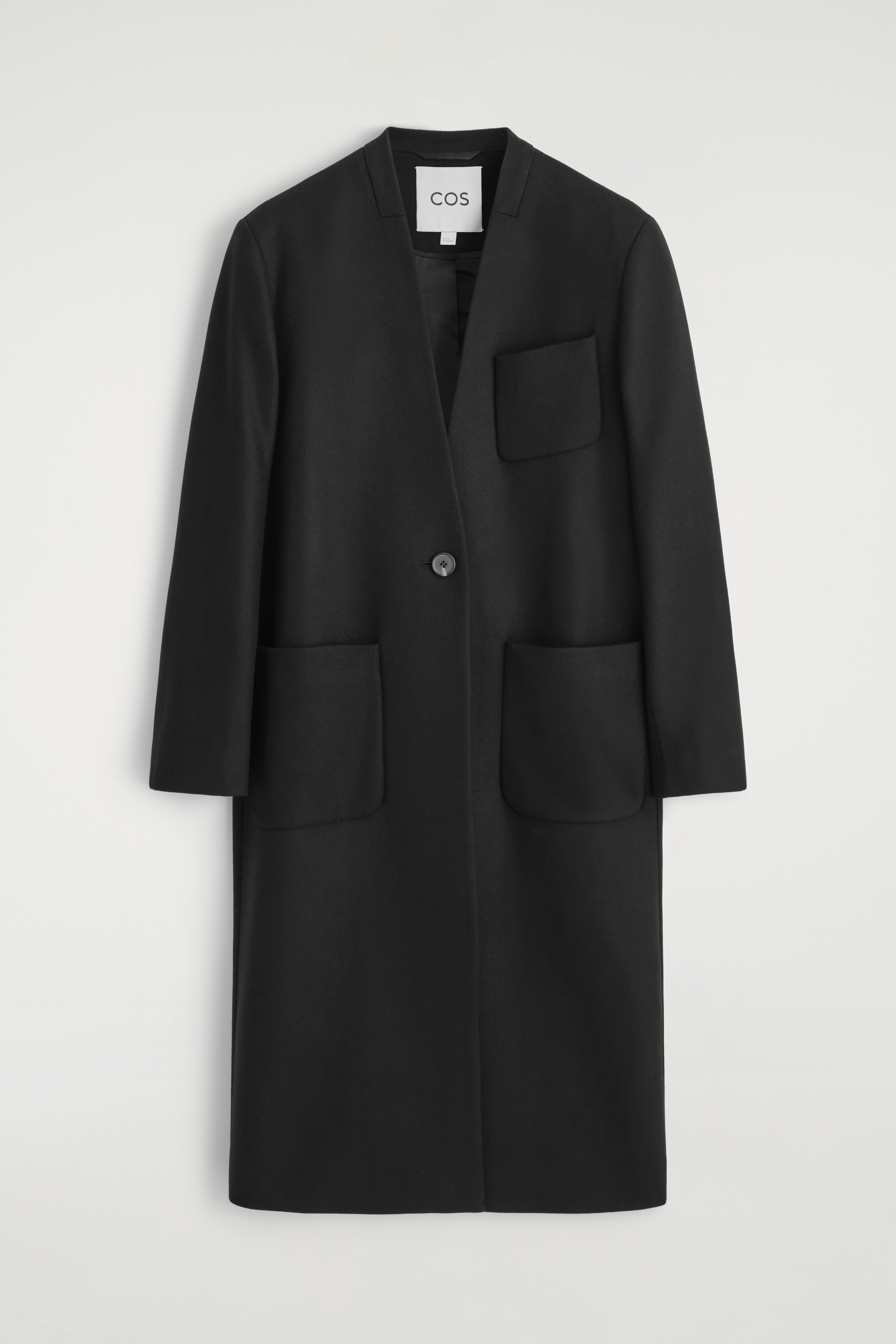 PALTON LUNG FĂRĂ GULER DIN LÂNĂ-CASHMERE - NEGRU