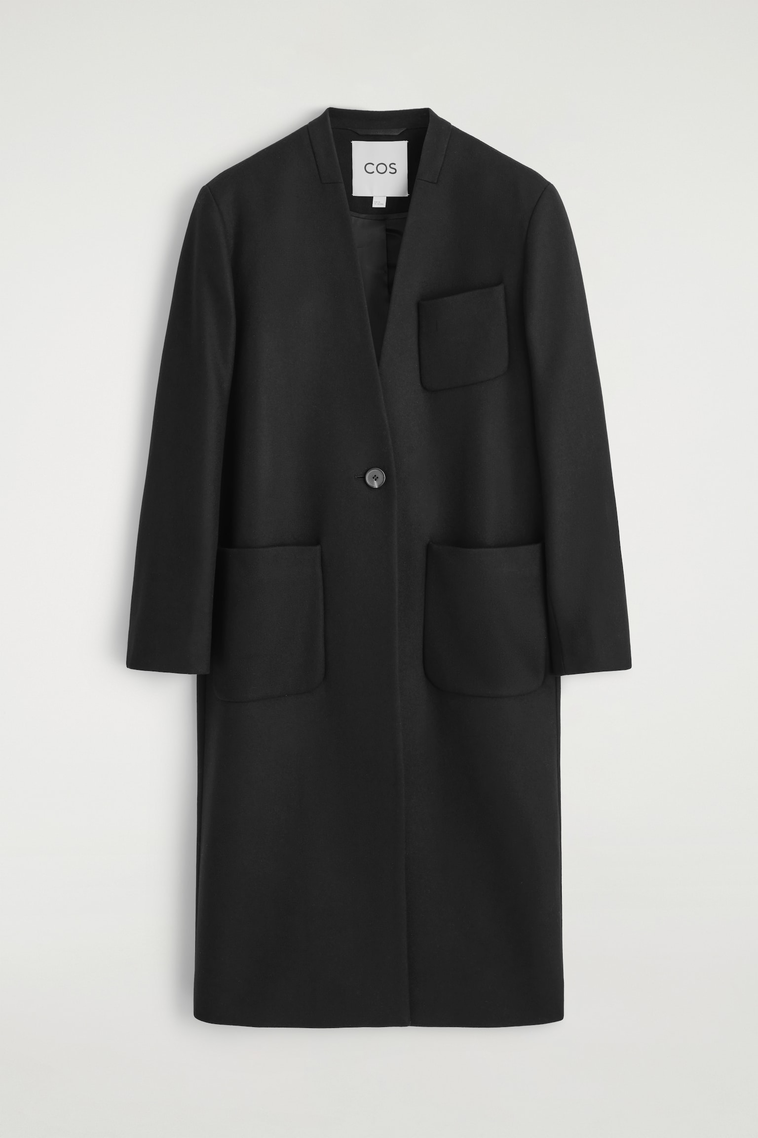 ABRIGO SIN CUELLO DE LANA Y CASHMERE - NEGRO