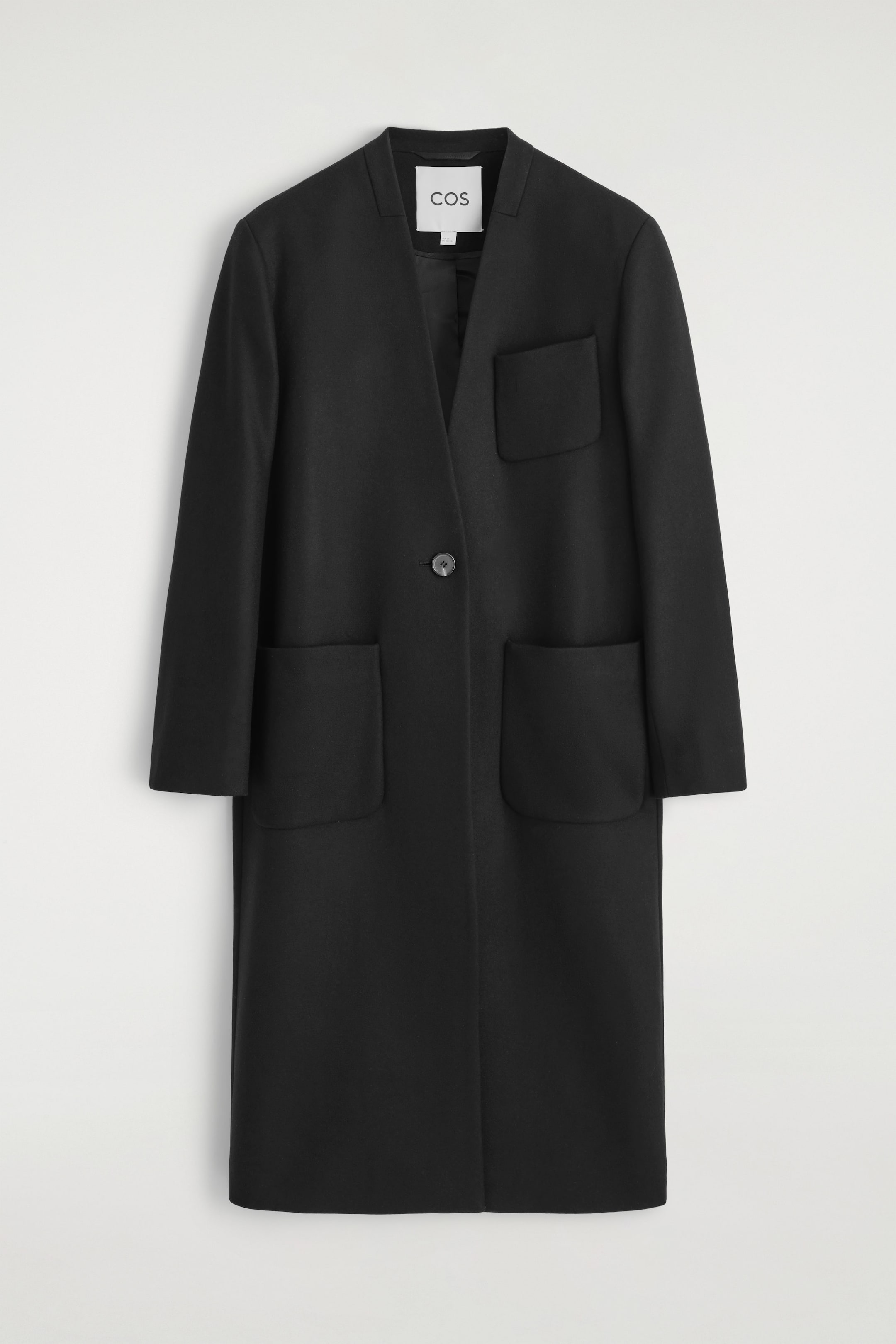 COLLARLESS WOOL-CASHMERE COAT