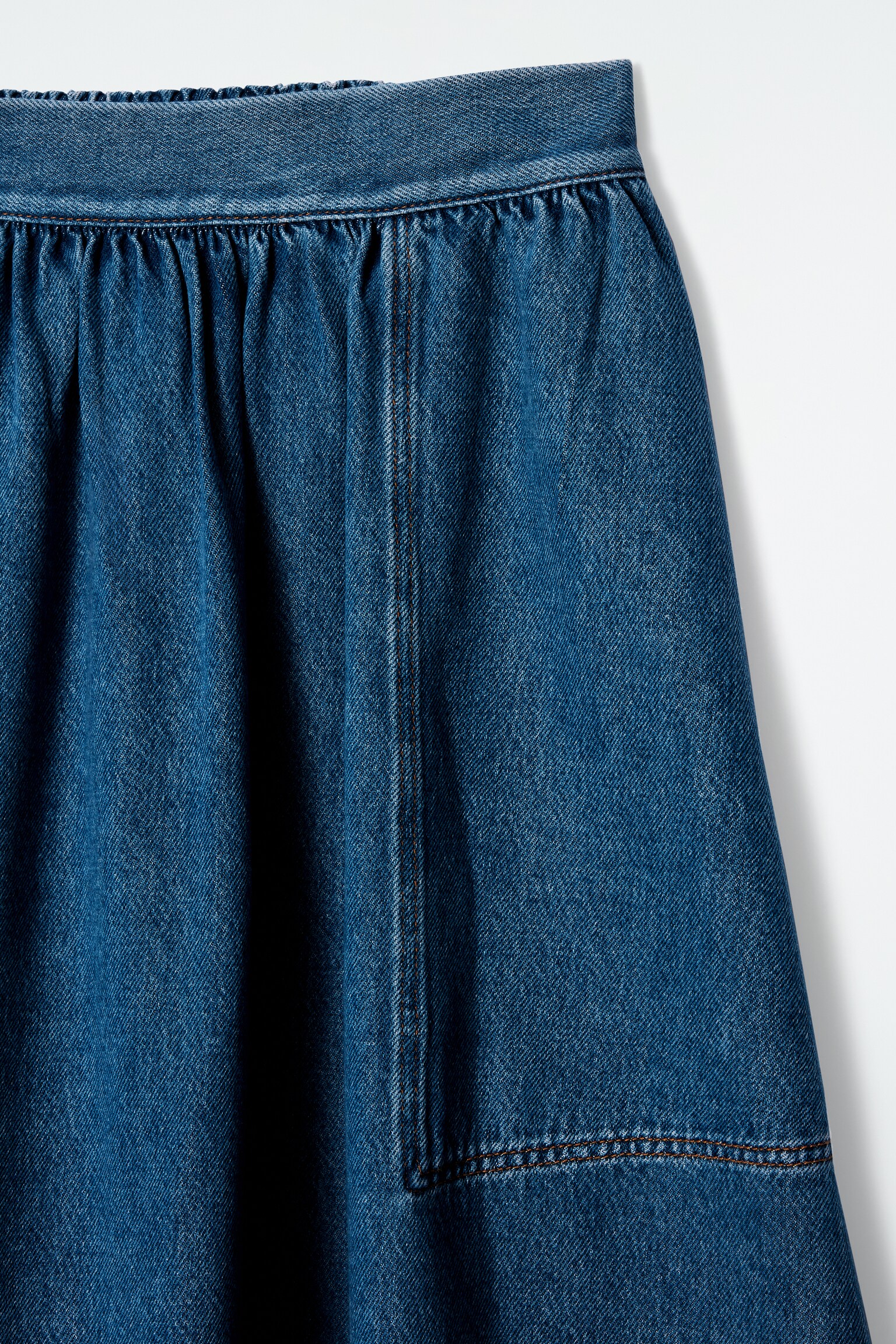 ELASTICATED DENIM MIDI SKIRT - BLUE - 7