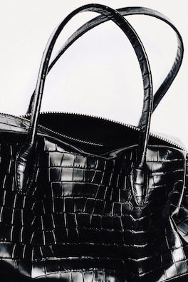 MONTMARTRE BOWLING BAG - CROC-EFFECT LEATHER — BLACK / CROC EFFECT 8