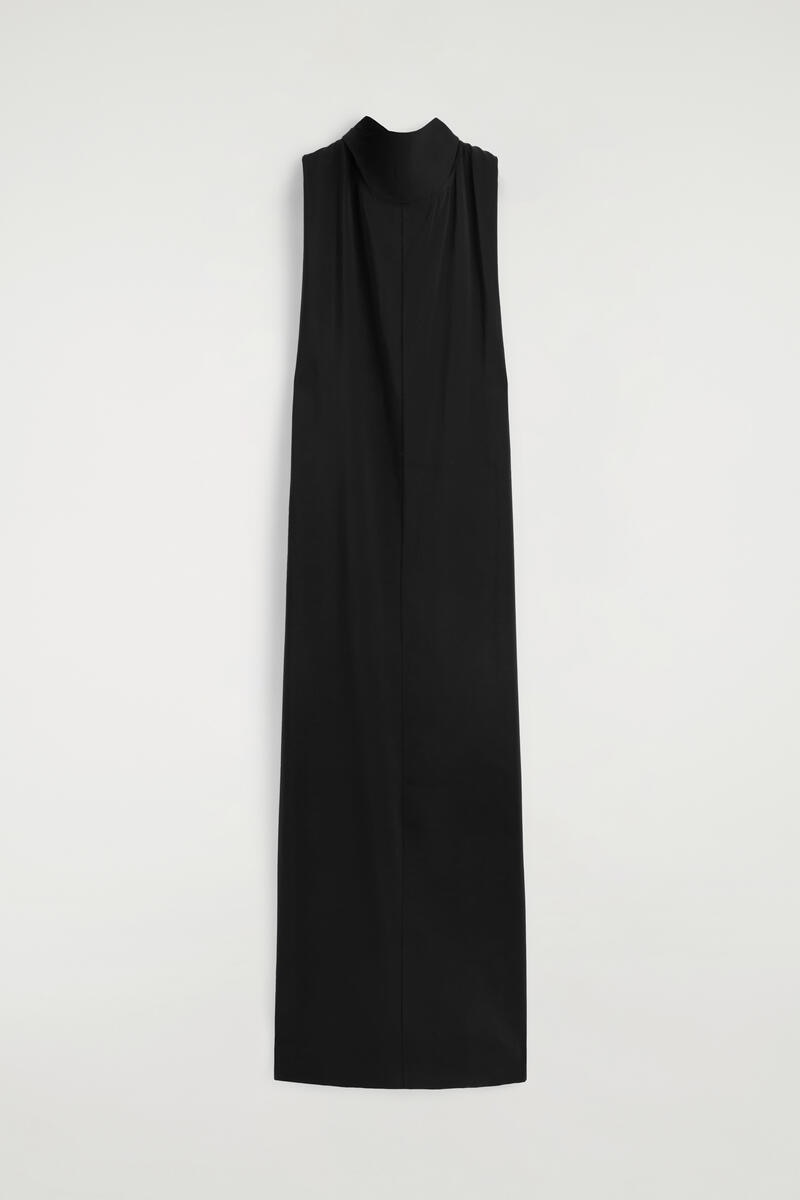 Draped Tie-Detail Turtleneck Maxi Dress