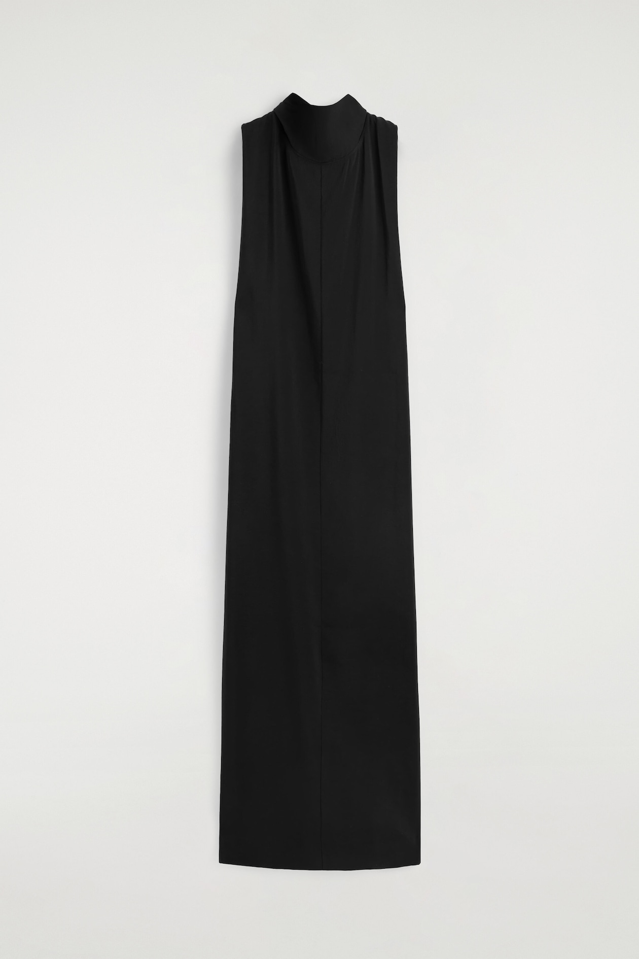 DRAPED TIE-DETAIL HIGH-NECK MAXI DRESS — BLACK