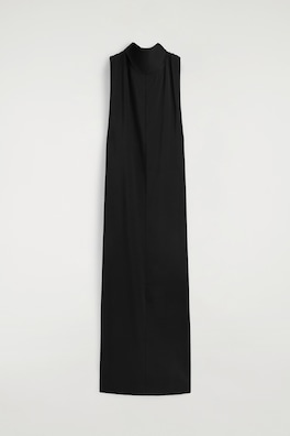DRAPED TIE-DETAIL HIGH-NECK MAXI DRESS — BLACK 7