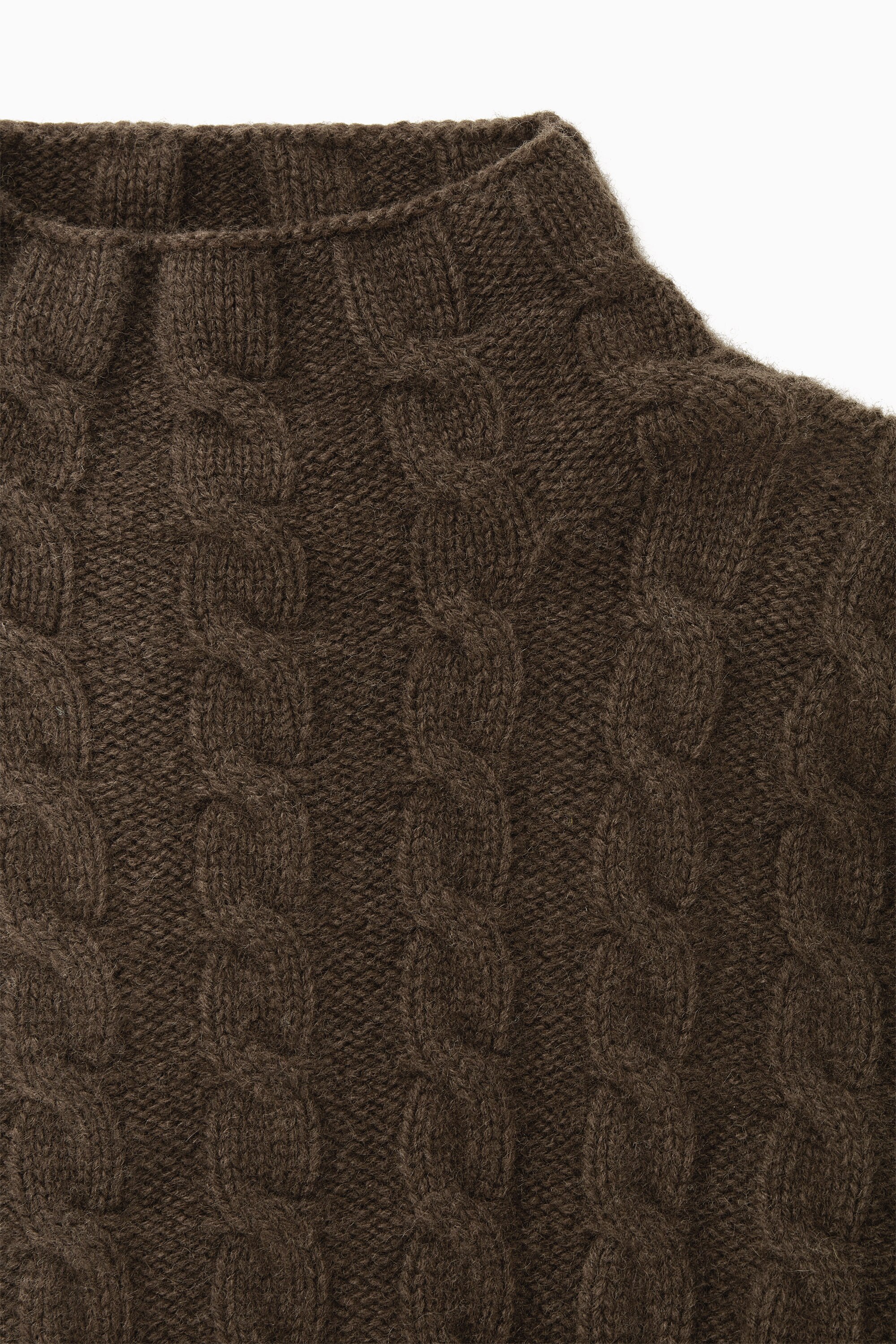 CABLE-KNIT YAK TURTLENECK JUMPER - DARK BROWN | COS