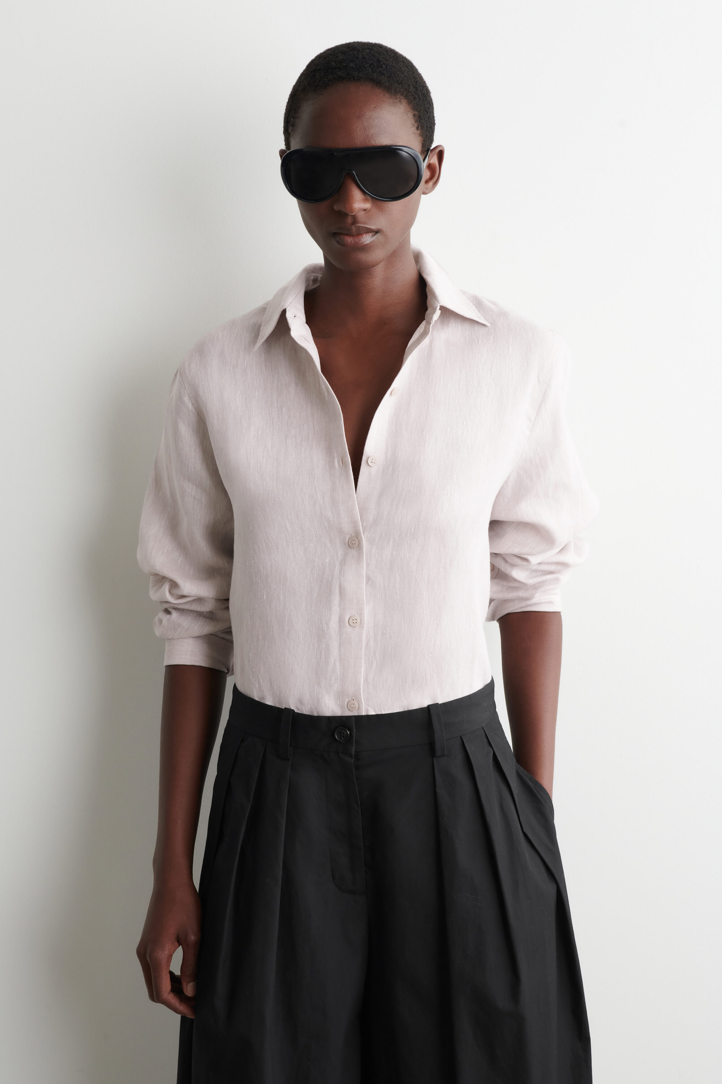 COS Women's Button-Down Collar Shirt in Pink | Linen | Size: 6