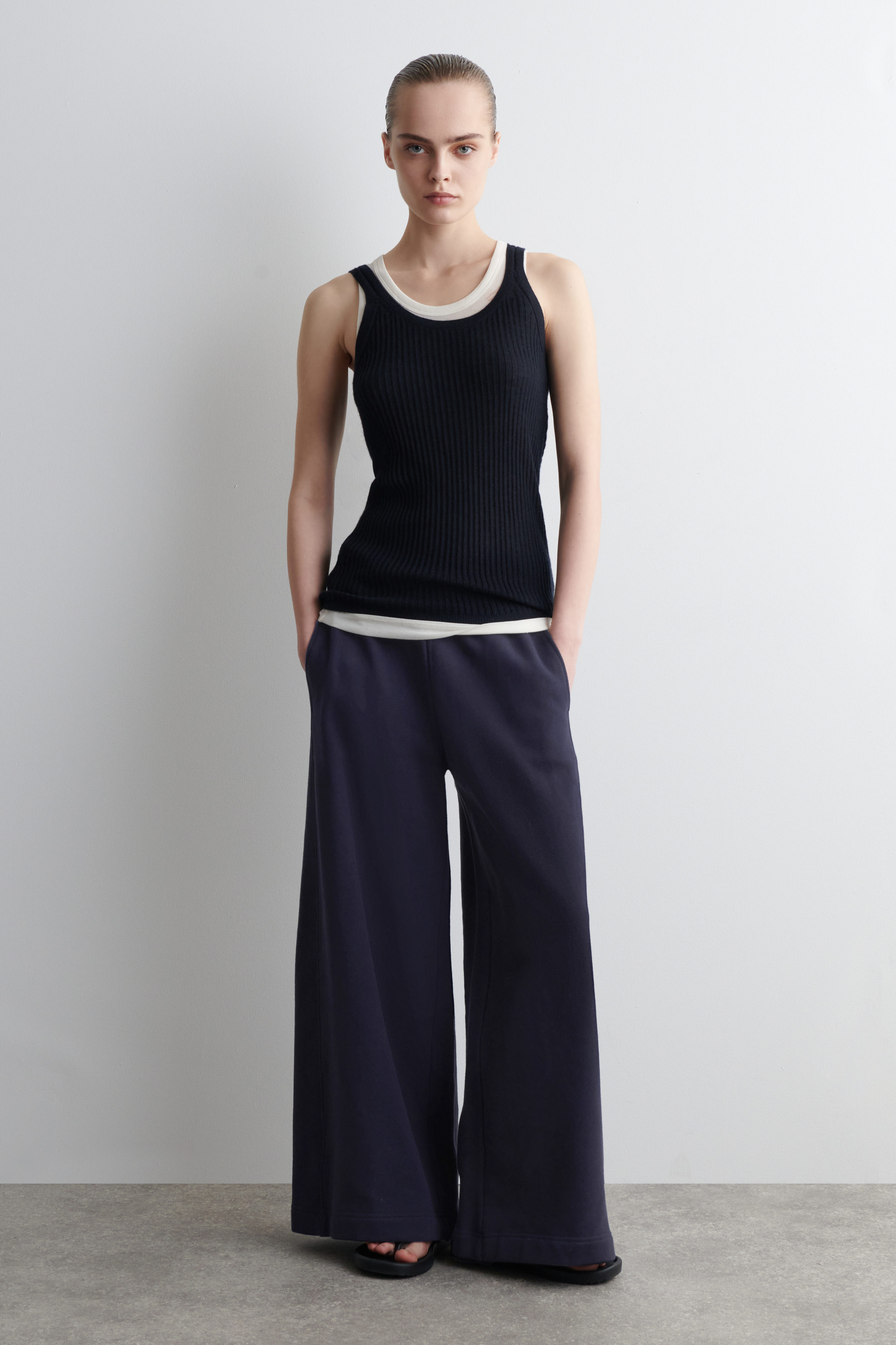 【U LAN】Vivid Brushed Wide Sweat Pants Blue Wide Leg Fit - Sweatpants Daisy | Buy Pants online at JUVIA
