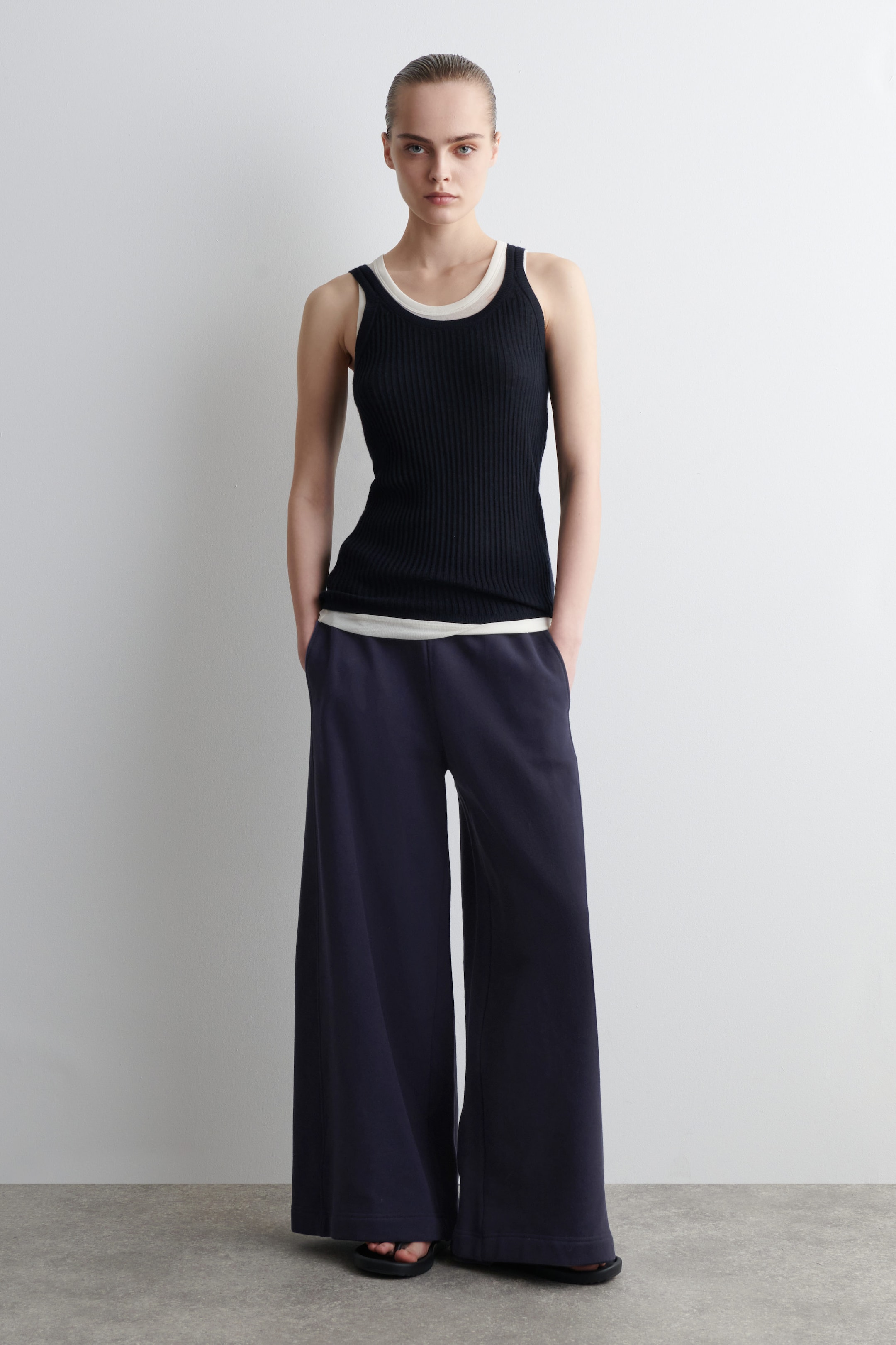 BRUSHED-COTTON WIDE-LEG JOGGERS