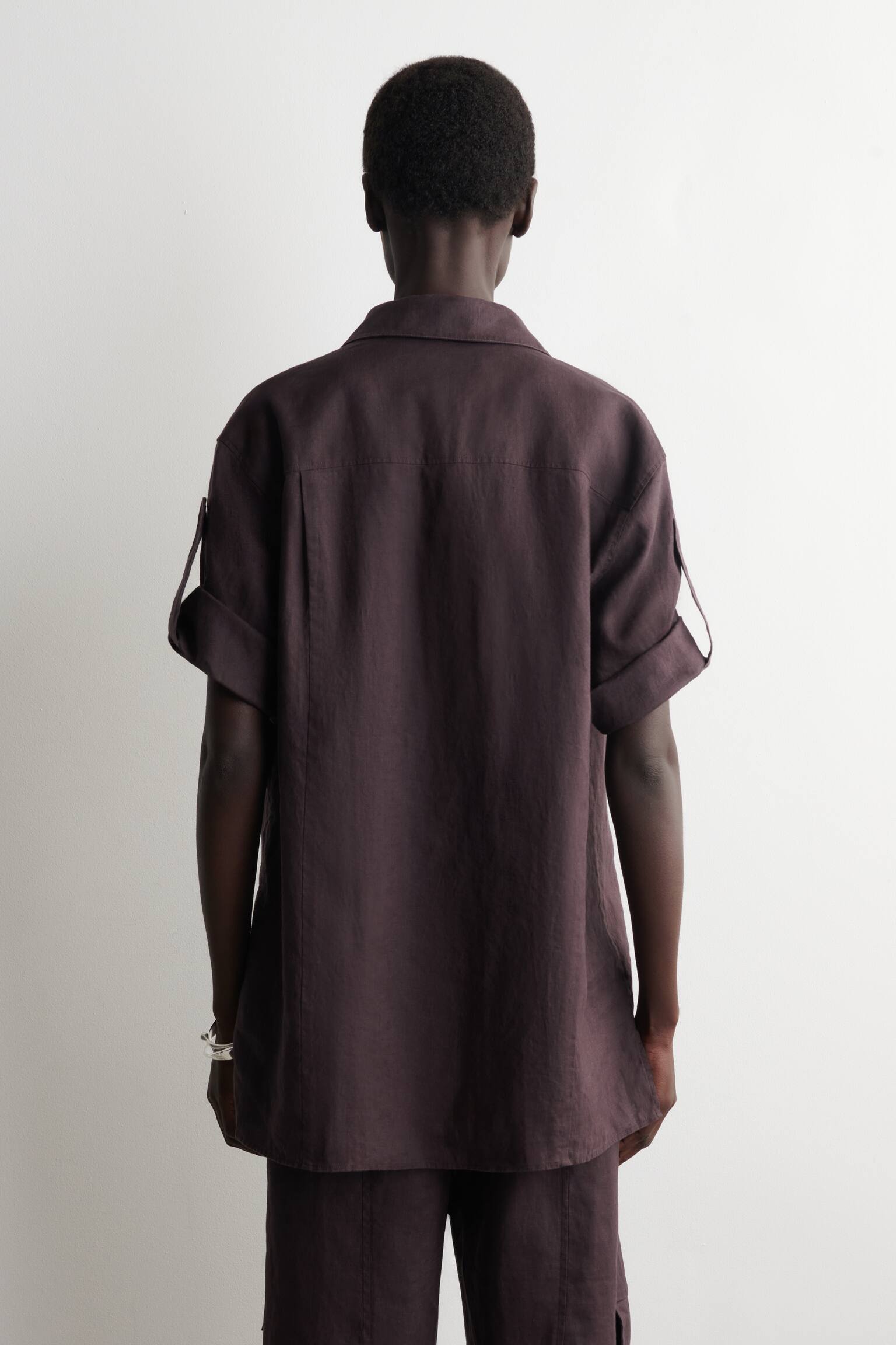 CAMICIA IN LINO CON MANICHE RIPIEGATE - BORDEAUX/BEIGE - 3