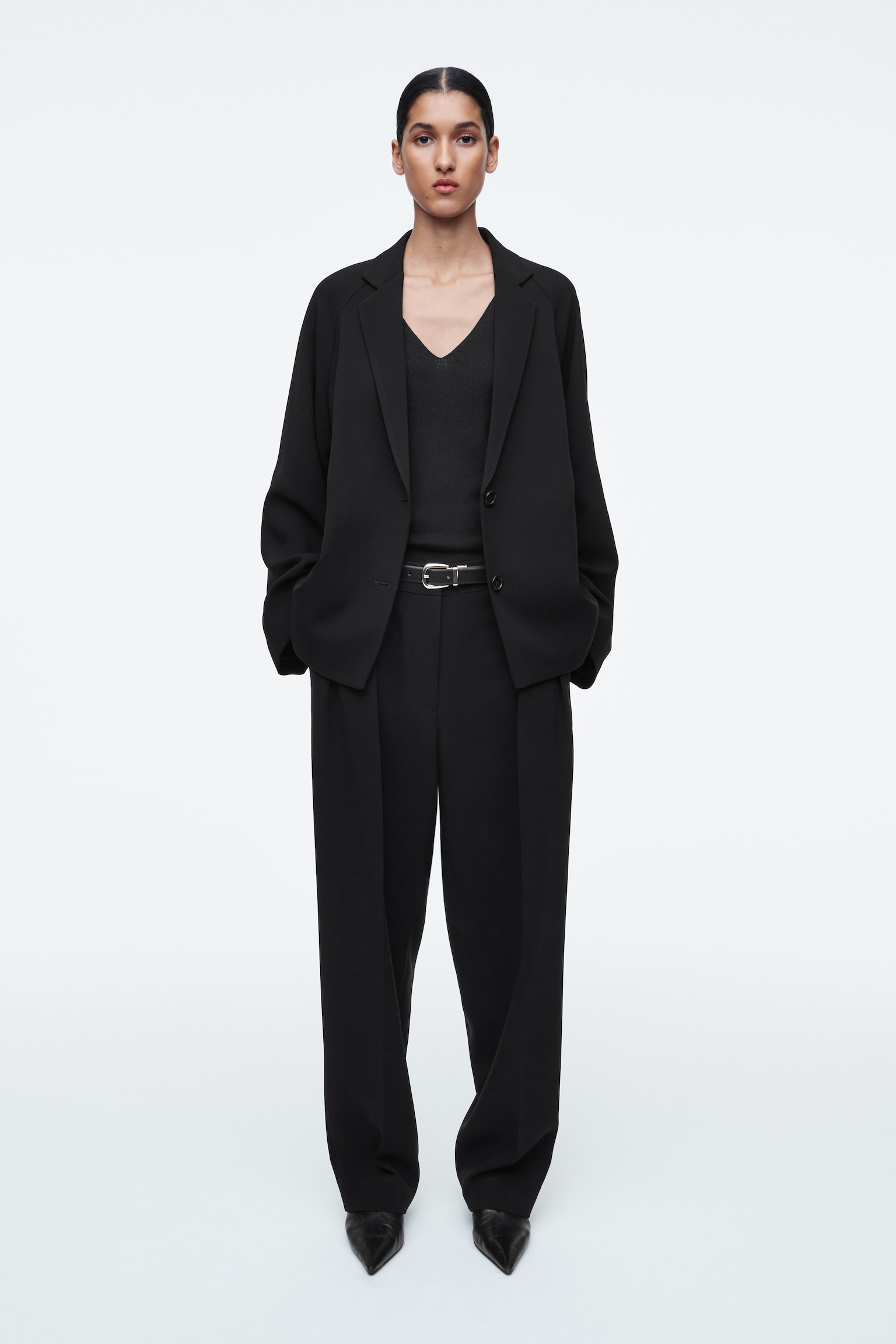 PANTALON DE TAILLEUR DROIT EN TISSU FLUIDE - NOIR - 1