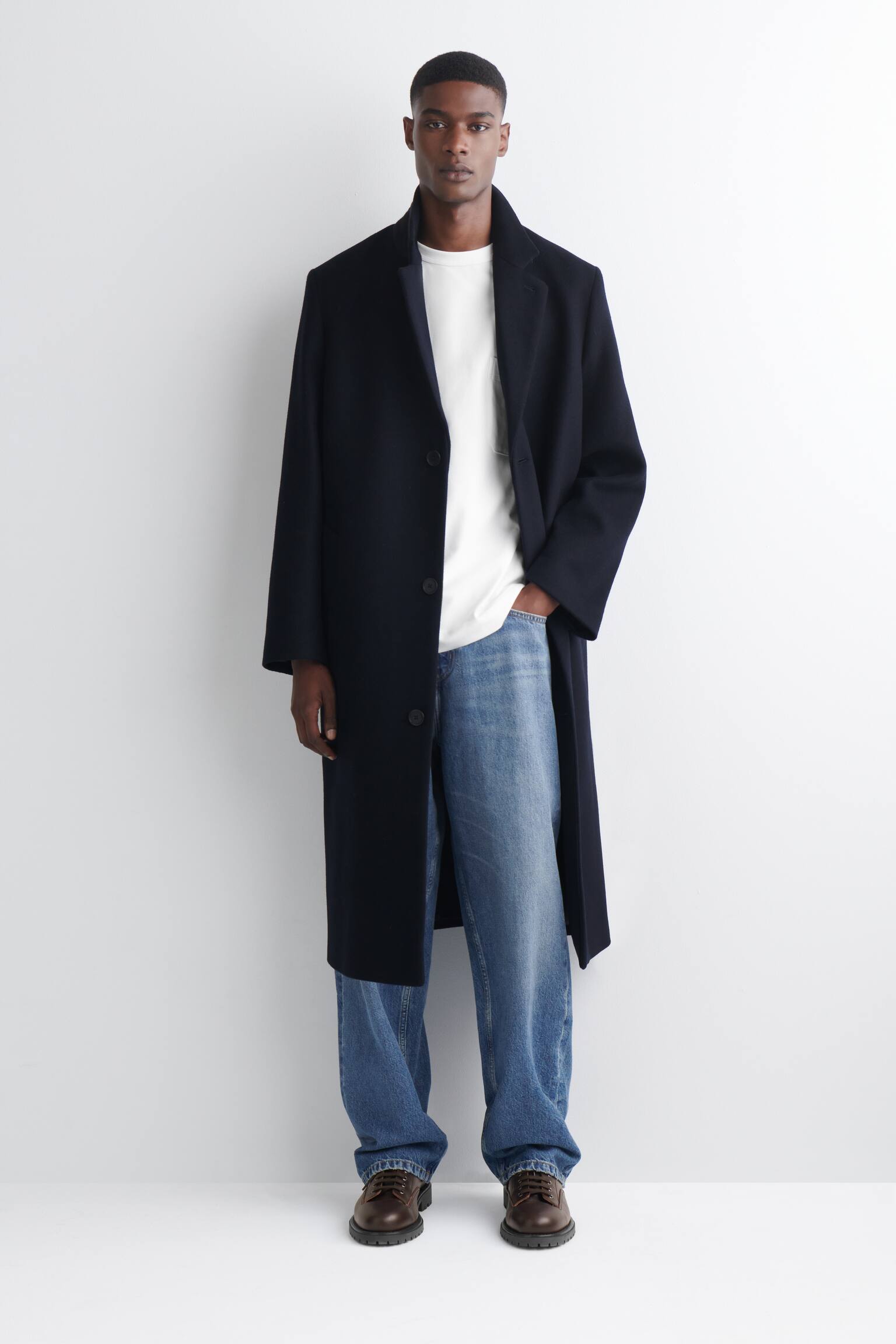 T-SHIRT OVERSIZE Z GRUBEJ BAWEŁNY - BIAŁY/JASNONIEBIESKI - 6