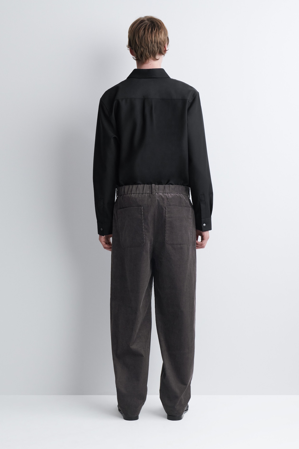 CORDUROY RELAXED-FIT TAPERED PANTS — DARK GRAY