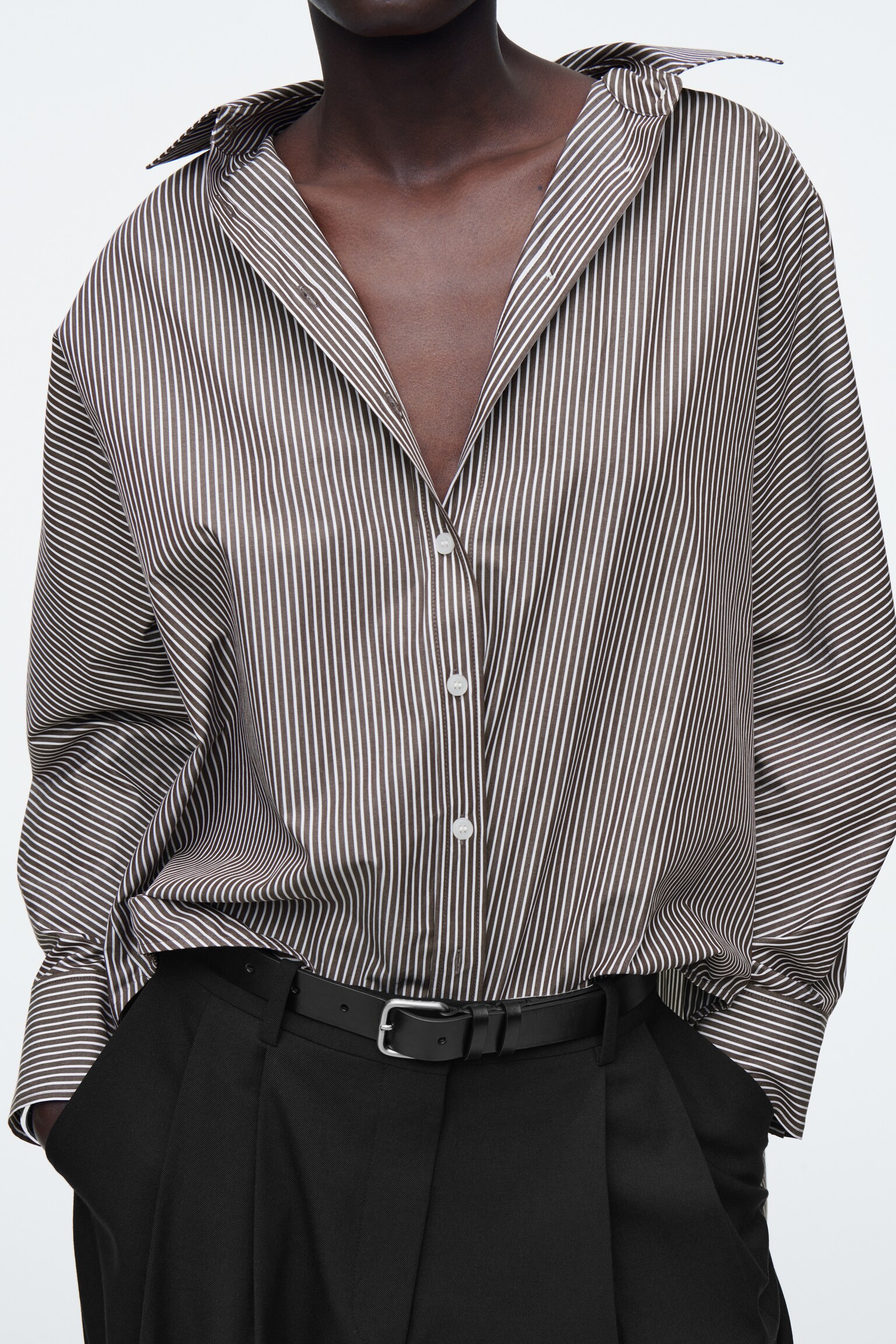 Lazított pamut ing - barna / fehér / csíkos - 3