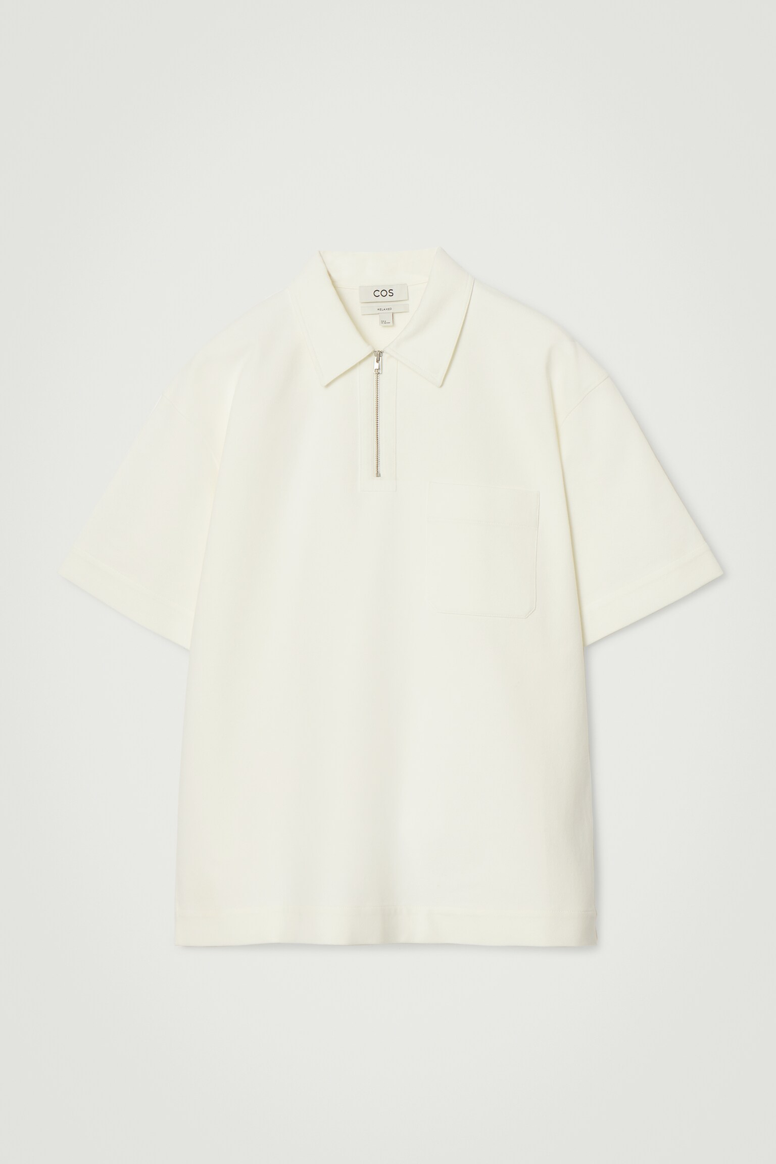 COTTON-TWILL HALF-ZIP POLO SHIRT - OFF-WHITE/NAVY - 1