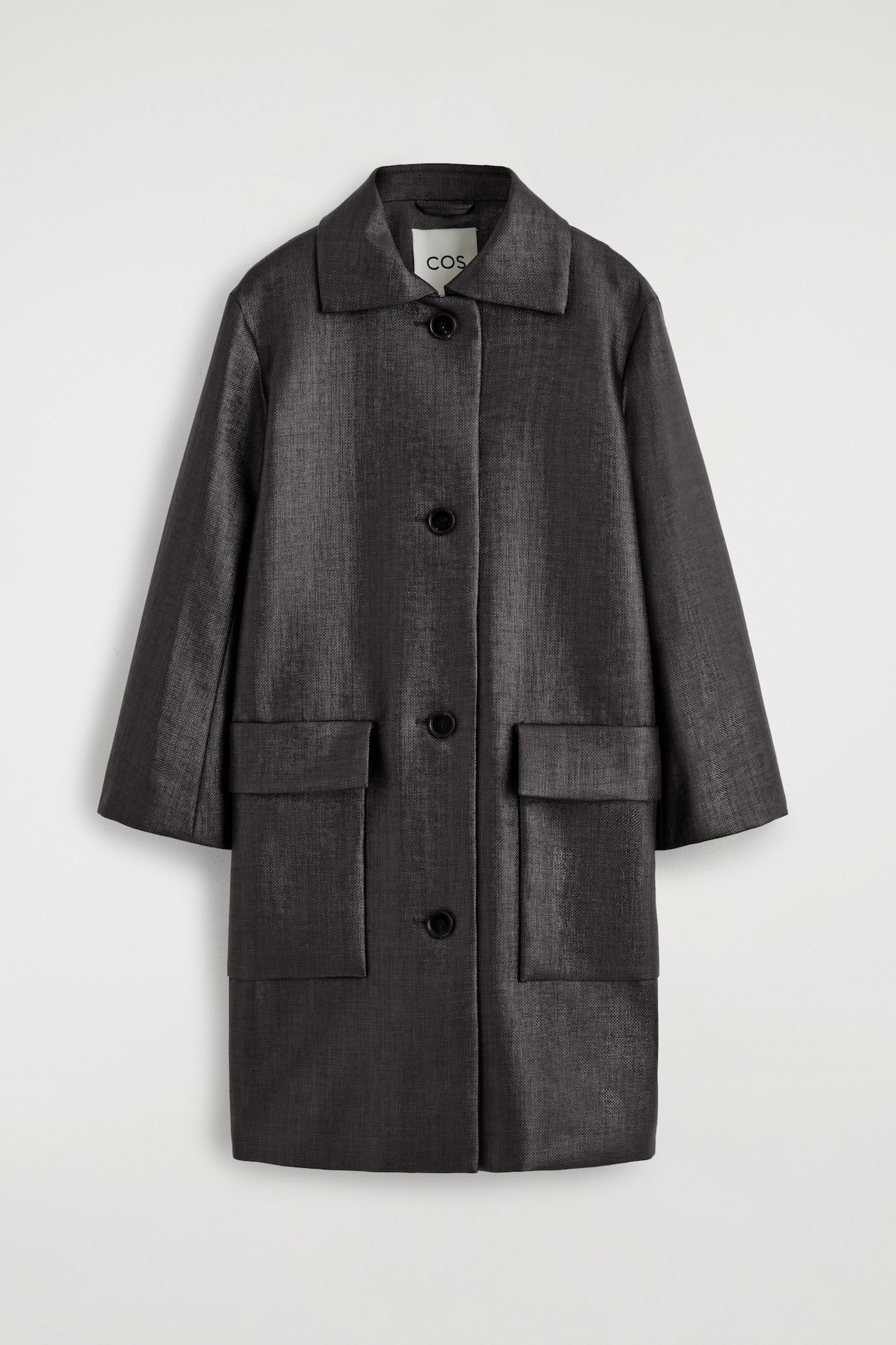TEXTURED SINGLE-BREASTED COAT — CHARCOAL