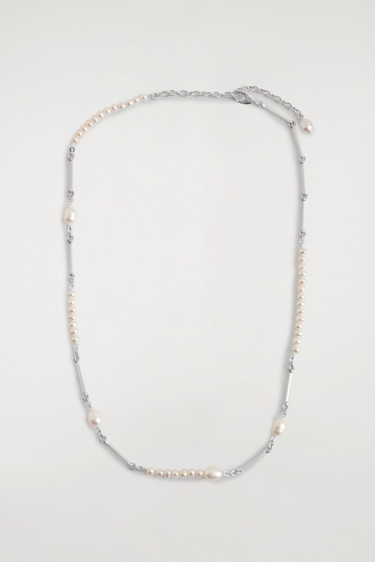 ASYMMETRIC FRESHWATER PEARL NECKLACE — SILVER