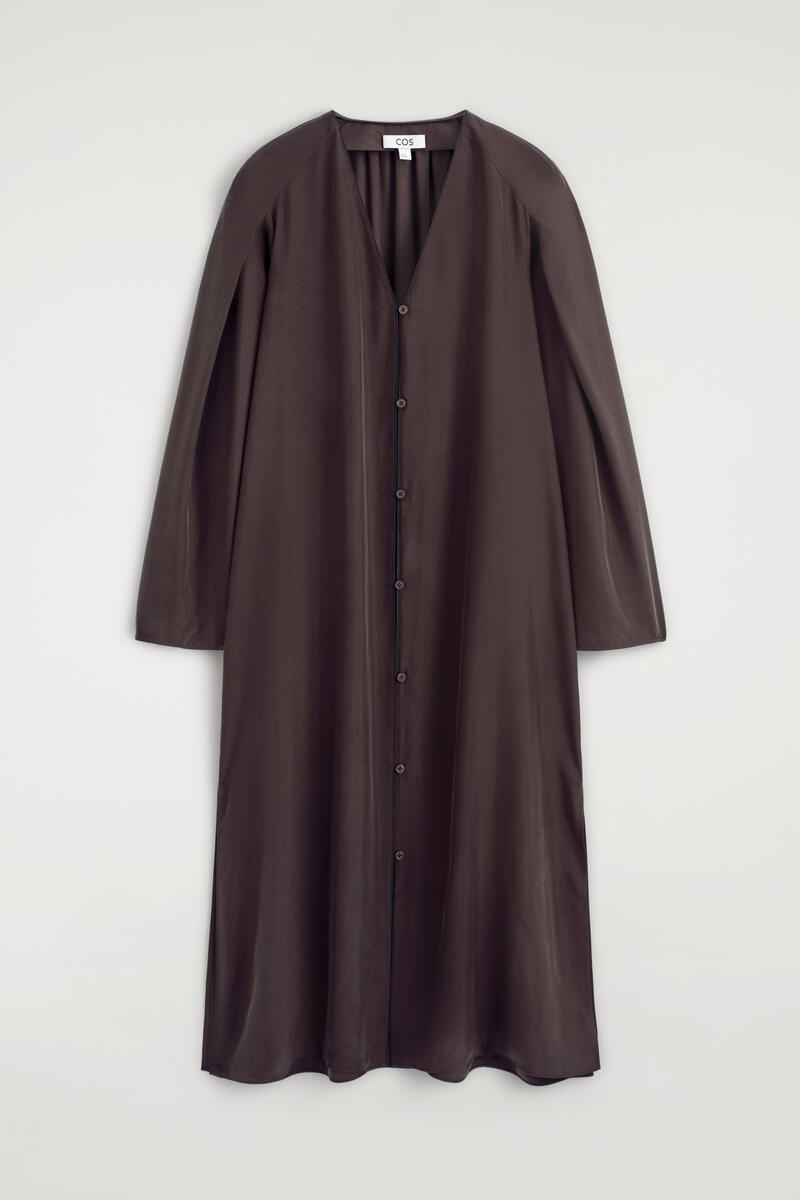 COS Gathered Silk Midi Dress Brown Women's Size 44