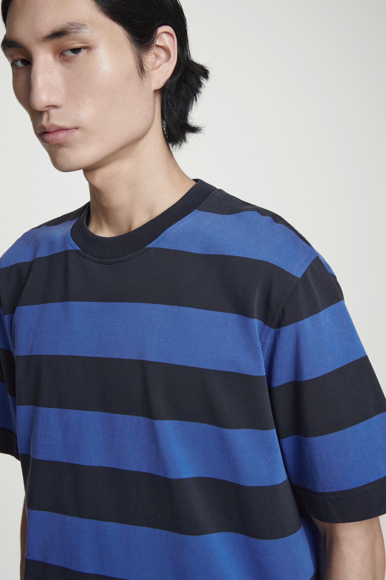 RELAXED STRIPED COTTON T-SHIRT - BLUE / STRIPED - 4