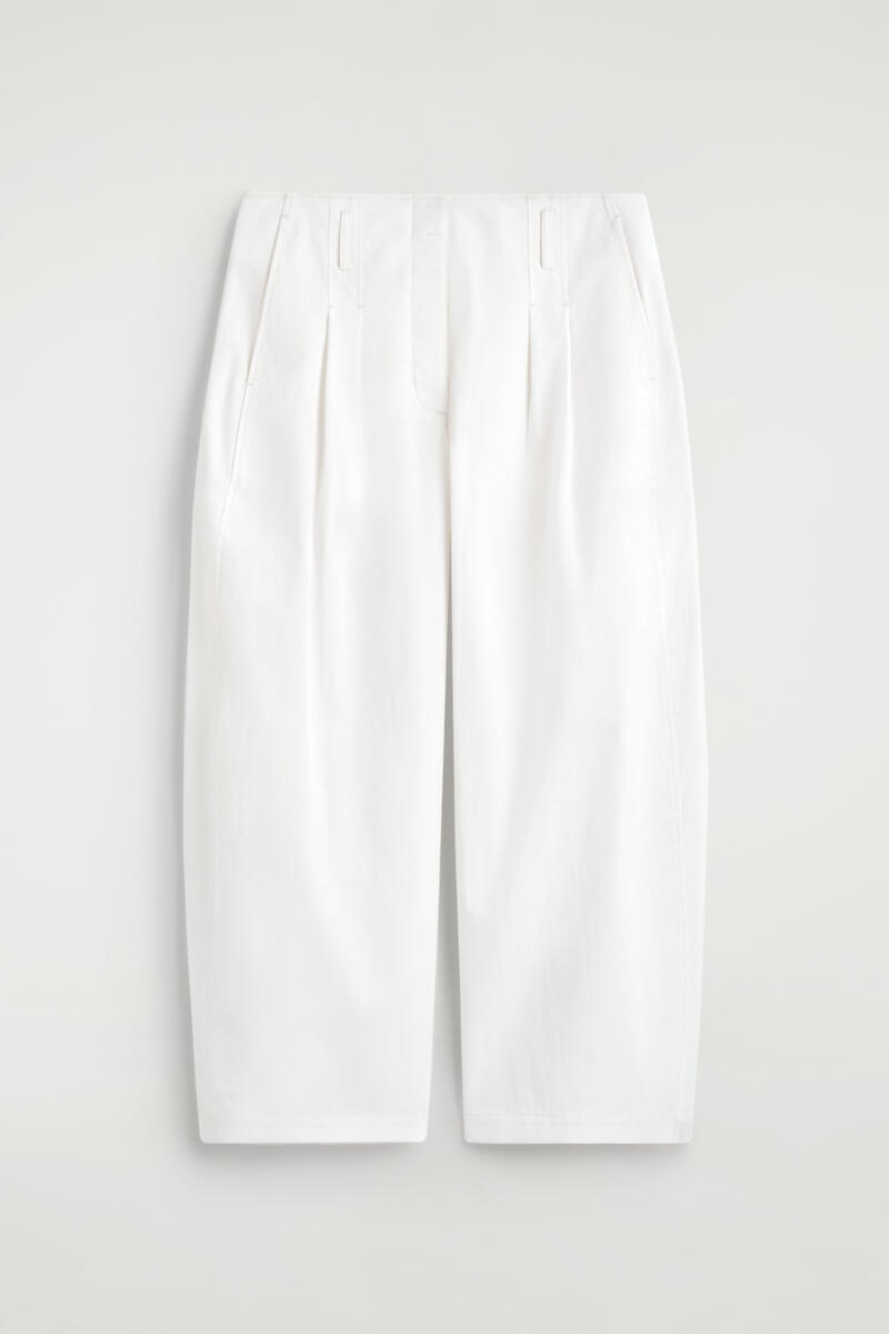 Pleated Cotton Barrel-Leg Pants