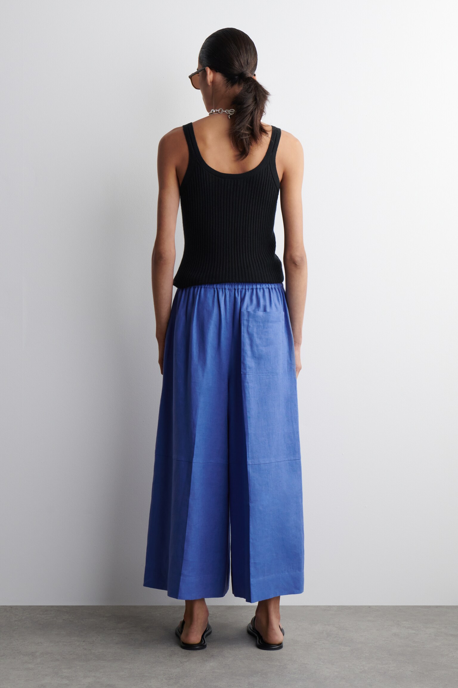 JUPE-CULOTTE EN LIN - BLEU/NOIR - 5