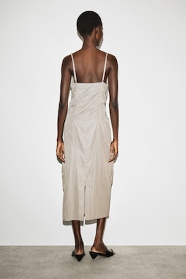 GATHERED SILK-NYLON SLIP DRESS — BEIGE 5