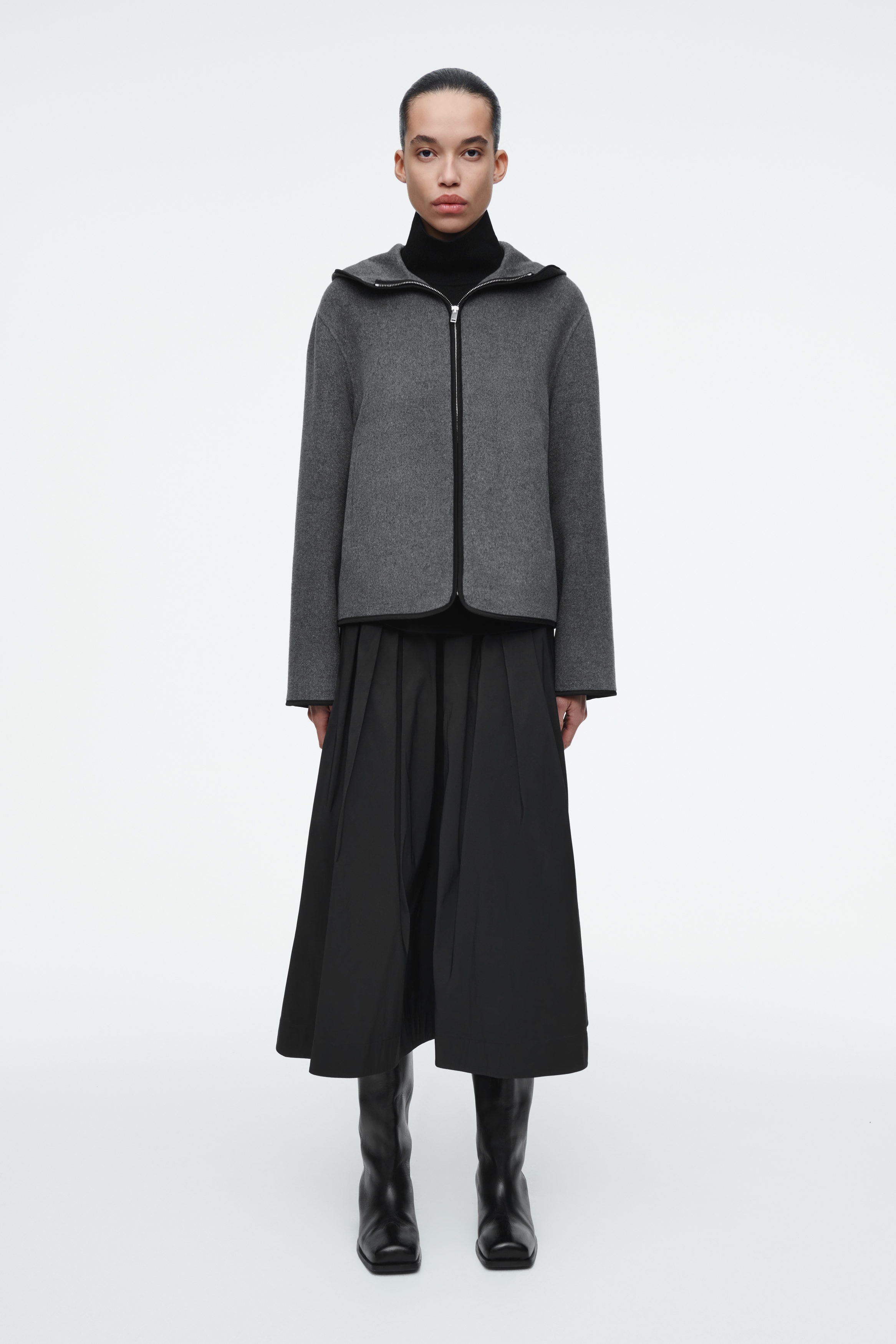 HOODED DOUBLE-FACED WOOL JACKET - GRAY | COS