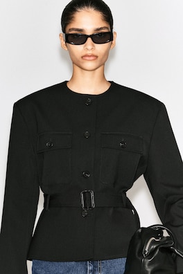 BELTED PEPLUM JACKET — BLACK 6