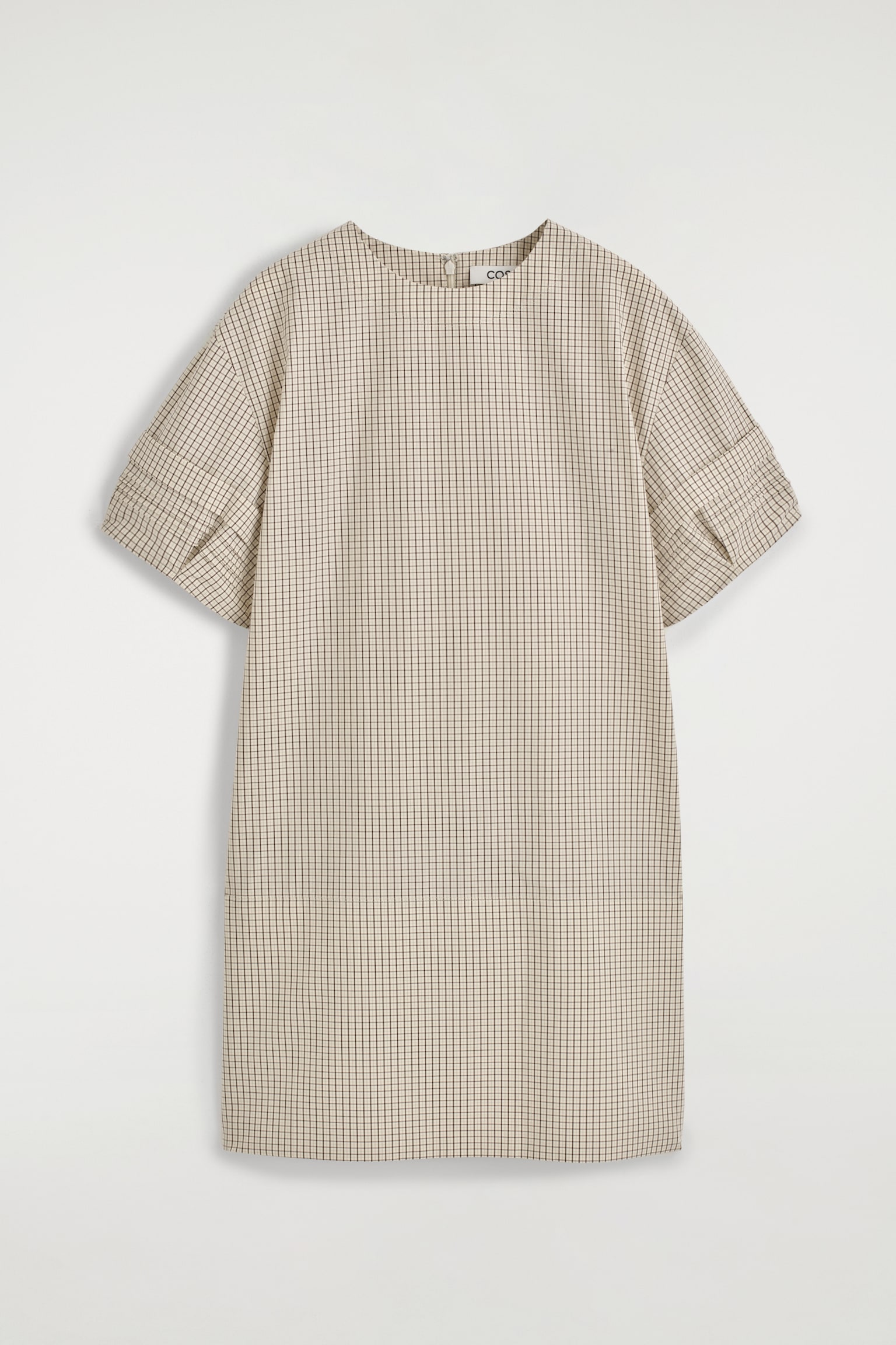 ABITO MINI IN COTONE CON PIEGHE - BEIGE / QUADRI