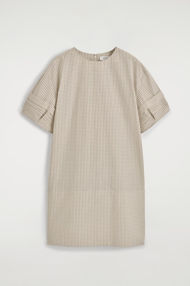 MINIKLEID AUS BAUMWOLLE MIT BIESEN - BEIGE/KARIERT/SCHWARZ - 1