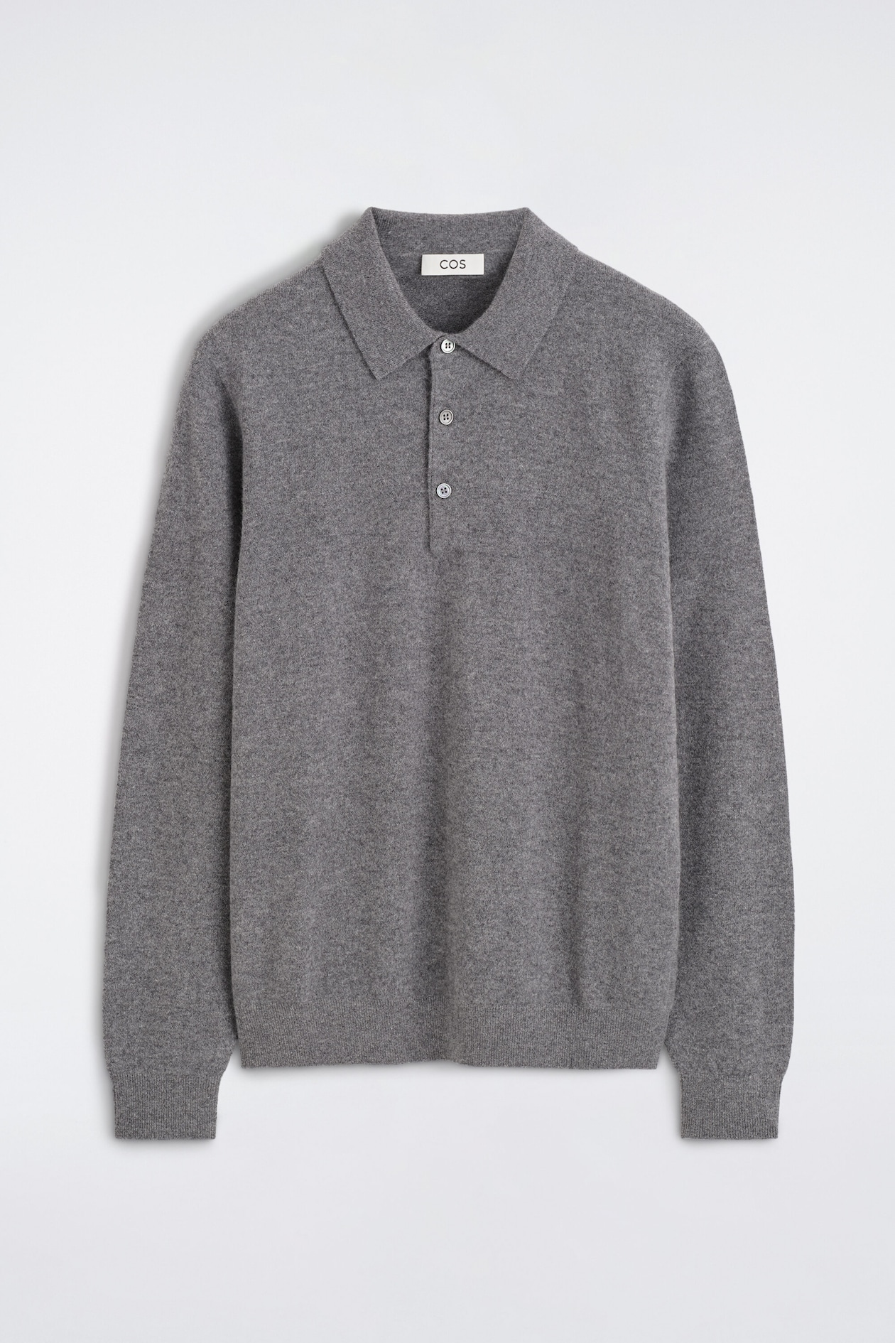 PURE CASHMERE POLO SWEATER — GRAY MÉLANGE