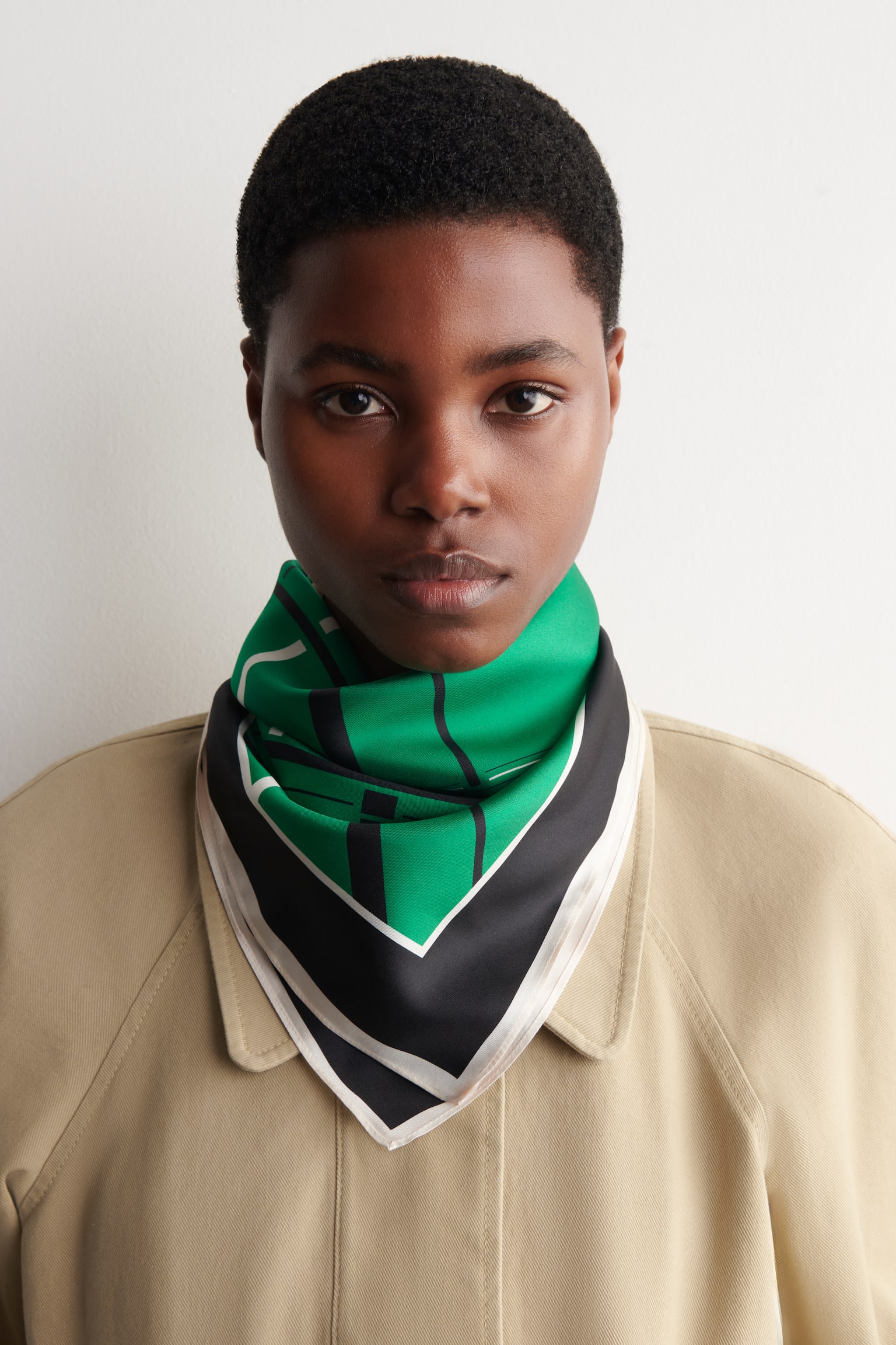 CHECKED SILK SCARF - GREEN / BLACK / CHECKED - 1