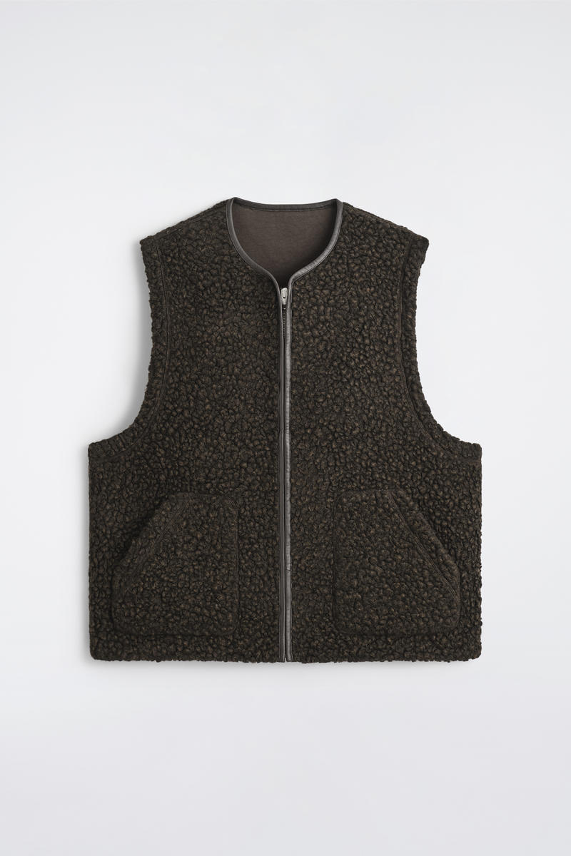 Cos Leather-trimmed Teddy Vest In Brown